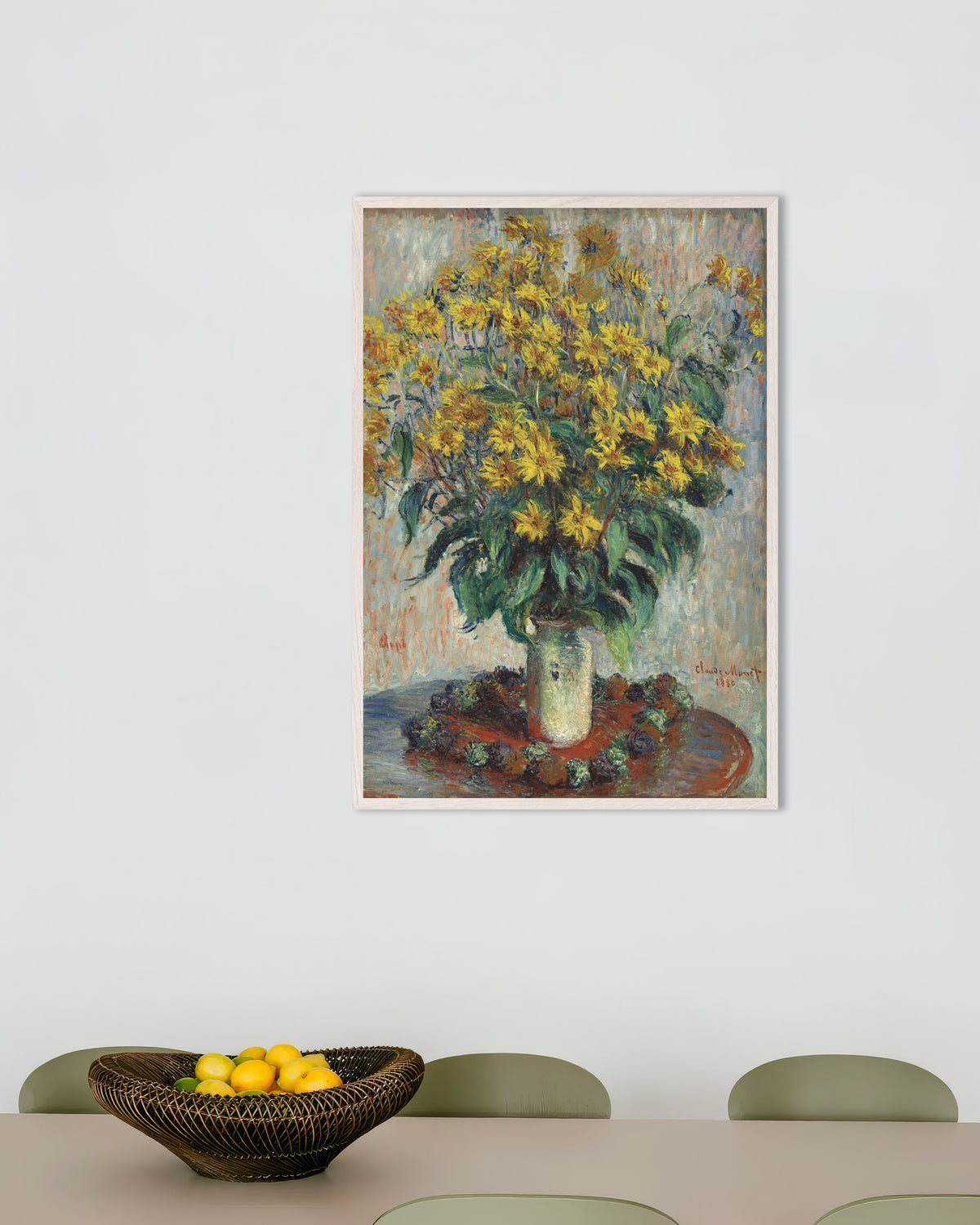 Plakat Jordskokblomster (1880) af Claude Monet med hvid træramme