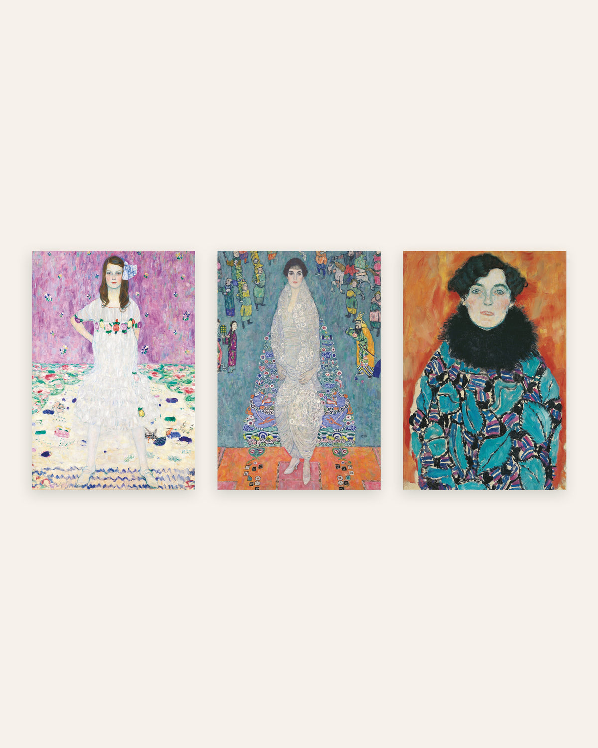 Klimt-plakater, sæt med 3 portrætter: Mäda Primavesi, Elisabeth Lederer og Johanna Staude, uden ramme