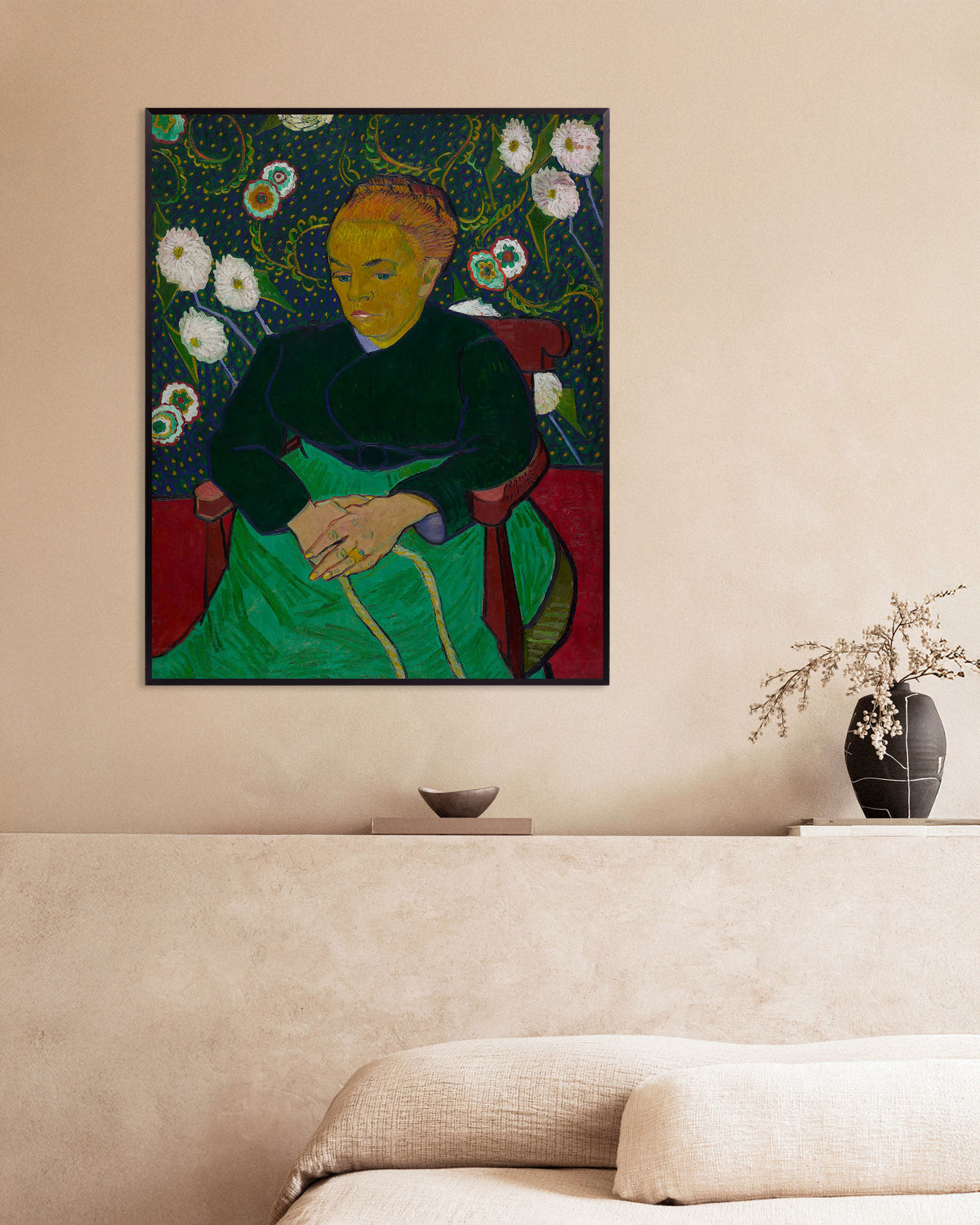 Poster af La Berceuse, Madame Roulin vugger vuggen (1889) af Vincent van Gogh, med metalramme