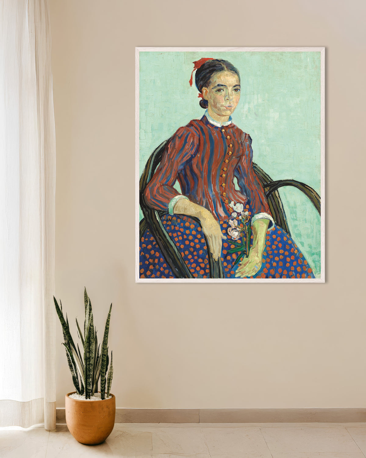 La Mousmé (1888) af Vincent van Gogh, poster med hvid træramme