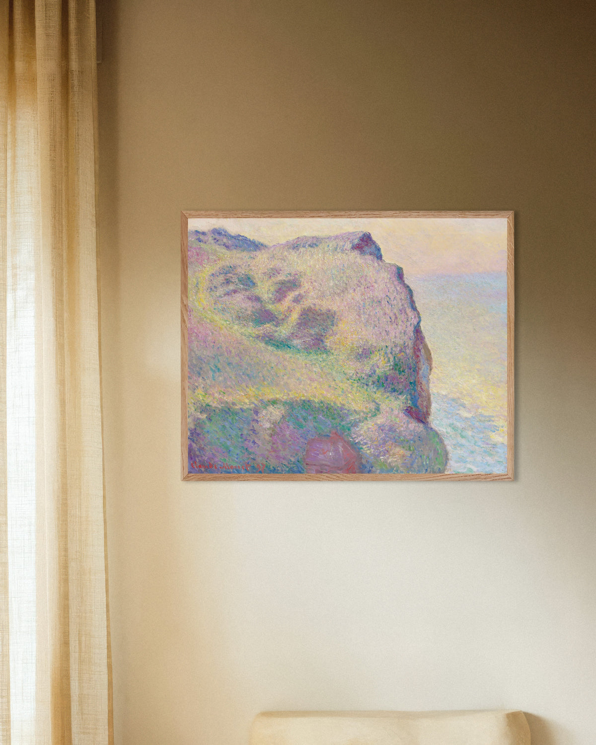 Plakat Pointe du Petit Ailly (1897) af Claude Monet med ramme i naturtræ