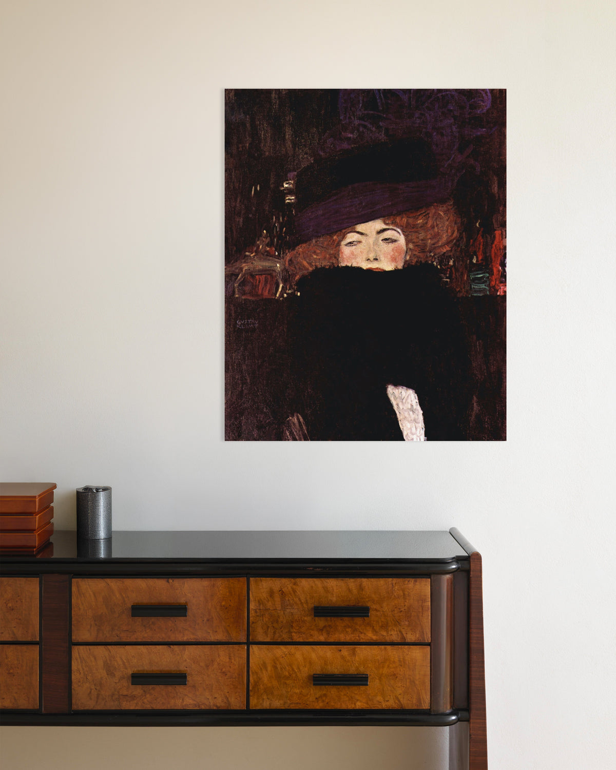 Poster af Dame med hat og fjerboa (1909) af Gustav Klimt