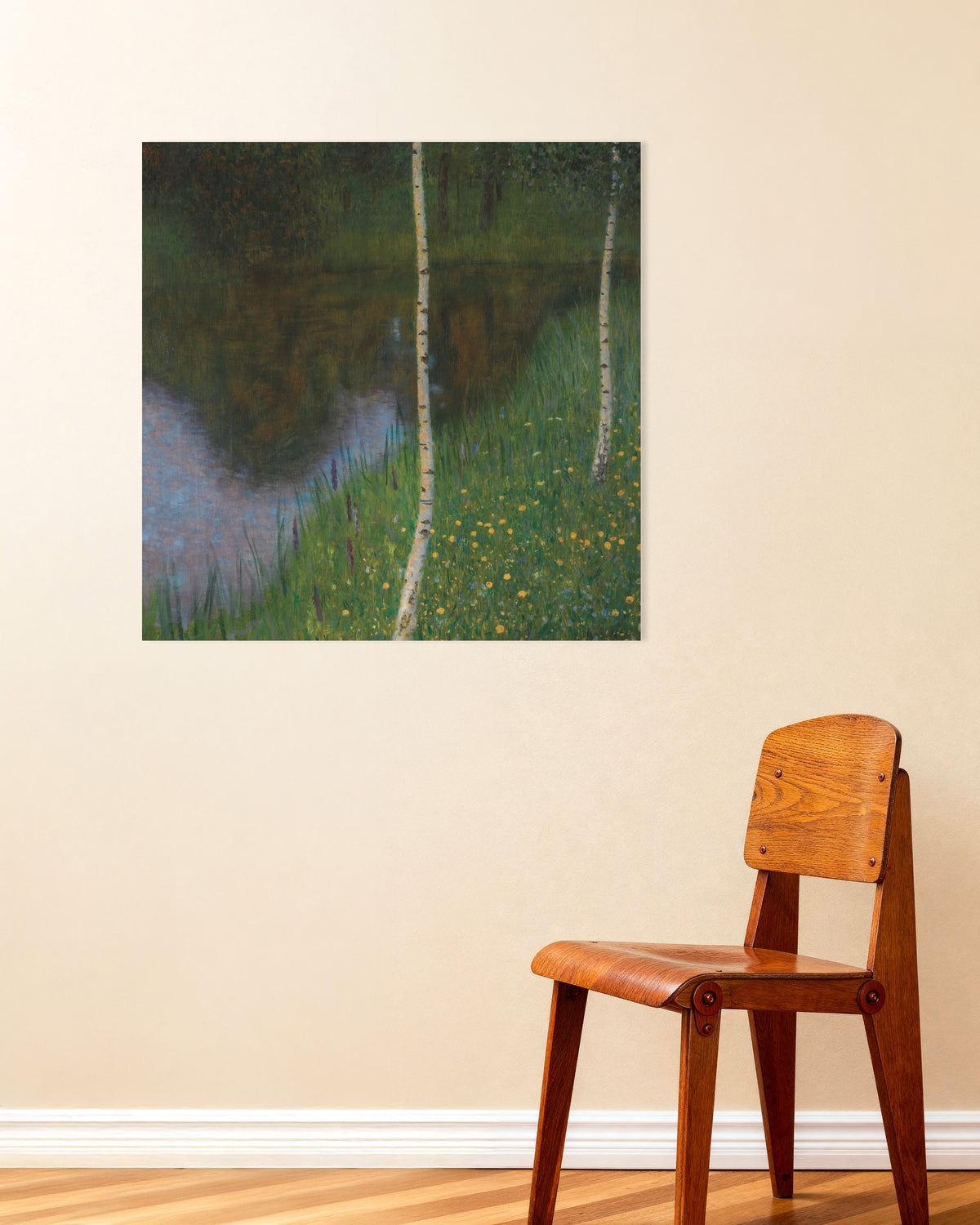 Plakat Søbred med birke (ca. 1901) af Gustav Klimt