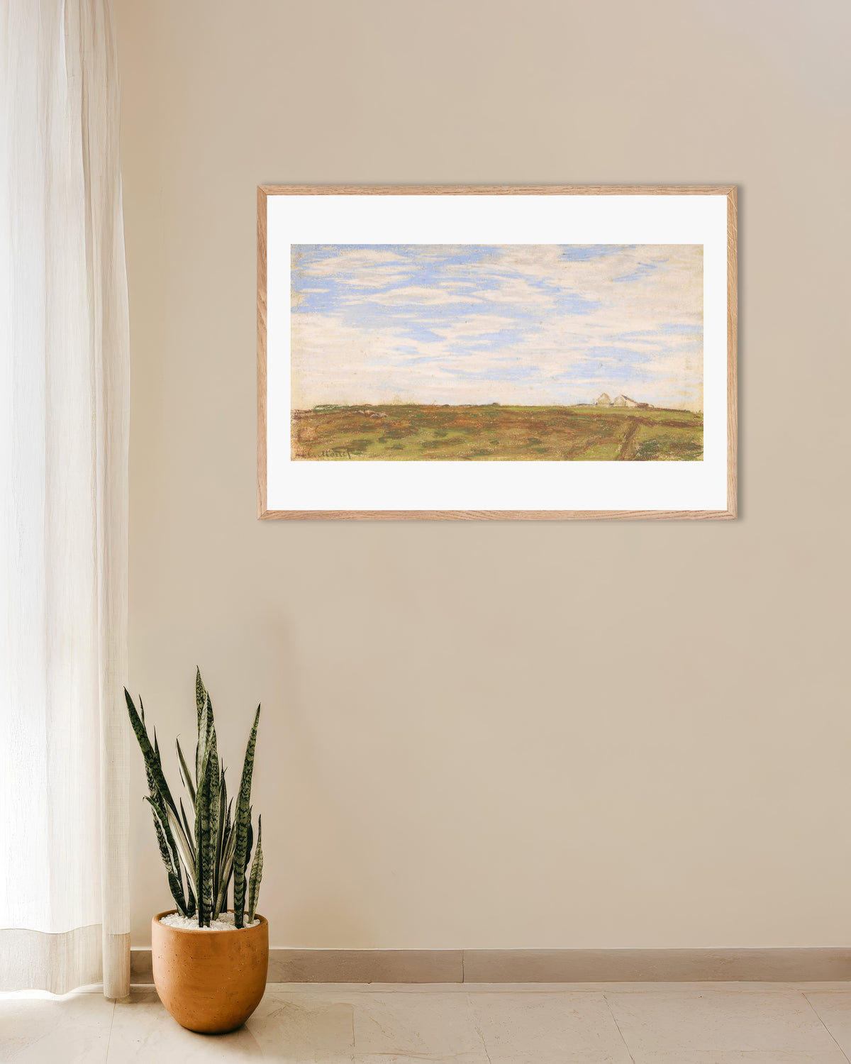 Plakat Landskab (1864–1866) af Claude Monet med ramme i naturtræ