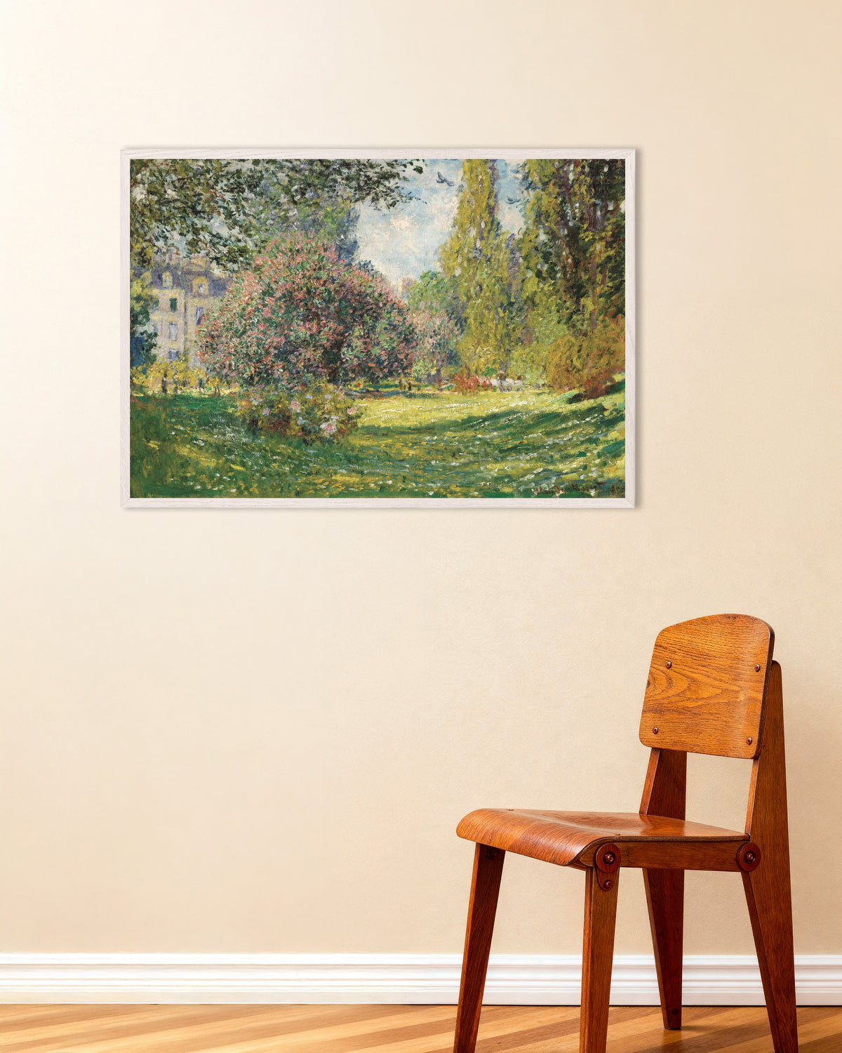 Plakat Landskab, Parc Monceau (1876) af Claude Monet med hvid træramme