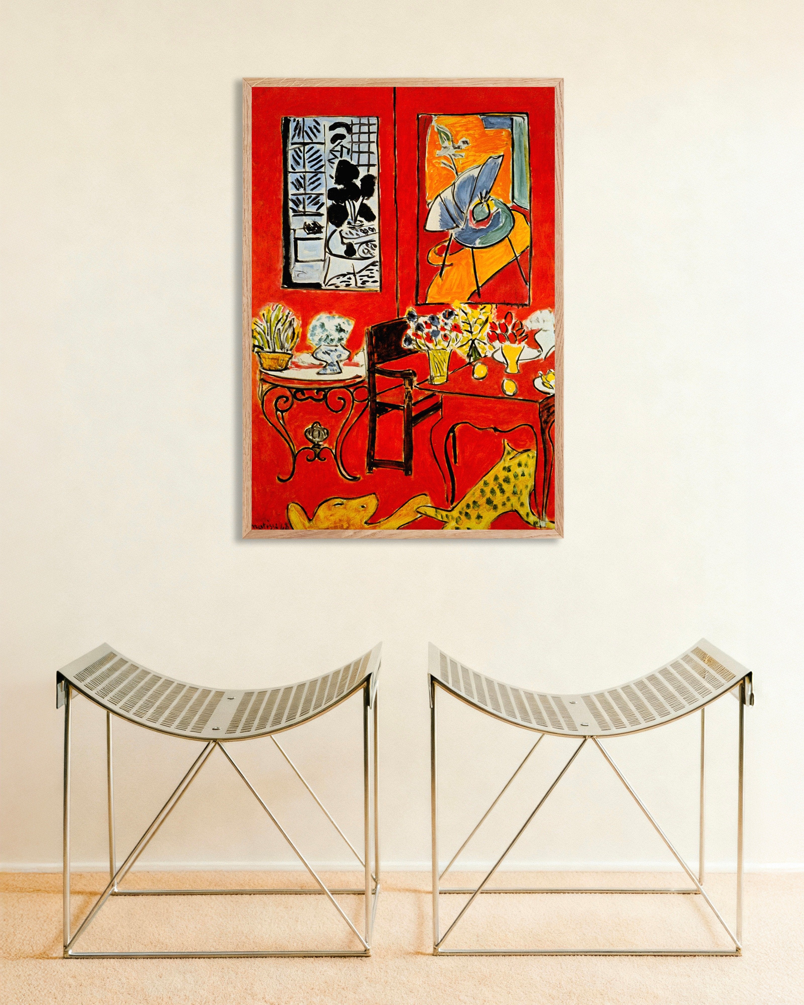 Poster of Large red interior (1946) by Henri Matisse, with natural wooden frame
