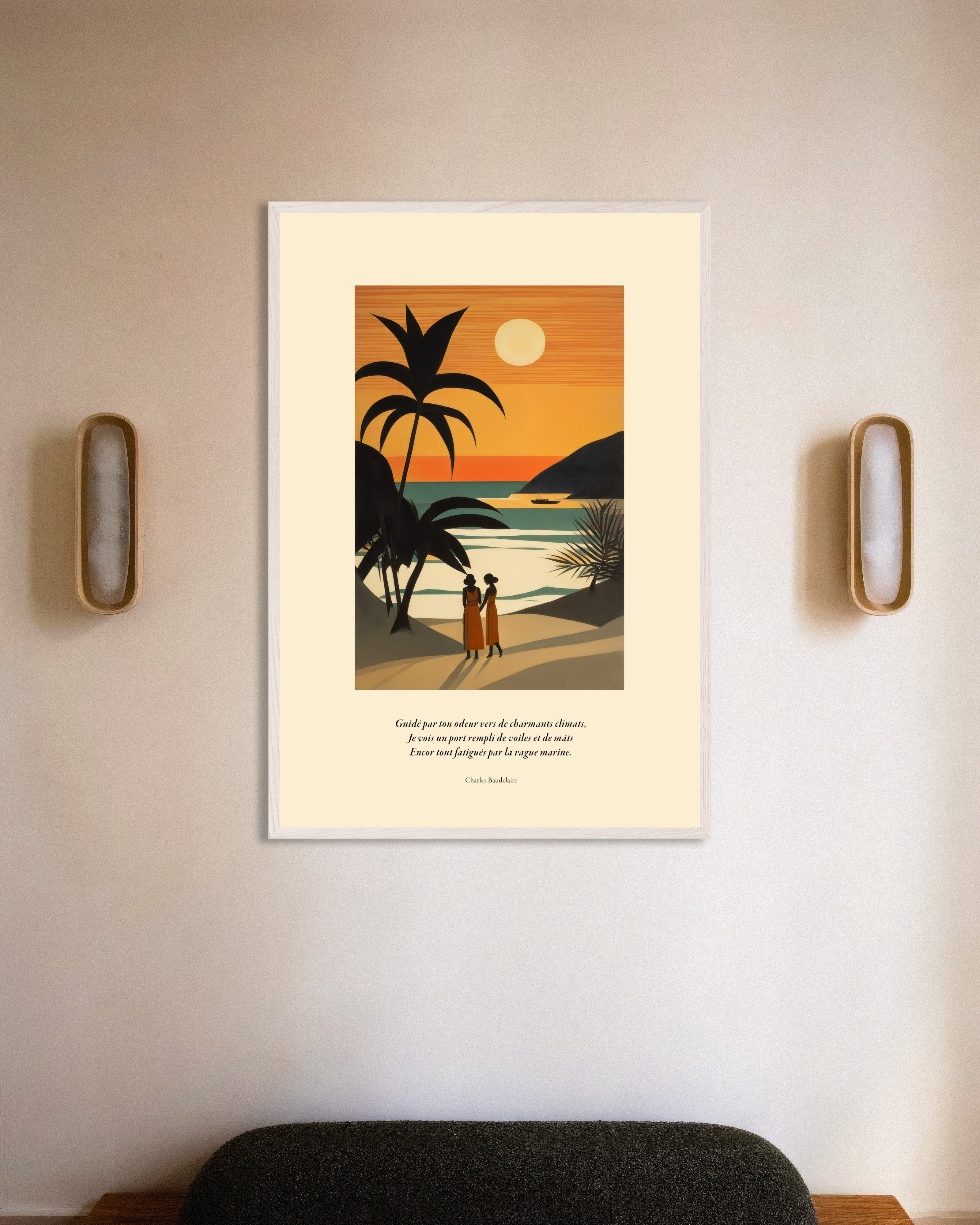 Poster of Led by your fragrance to those charming climes, Baudelaire - Poster, french, with white wooden frame