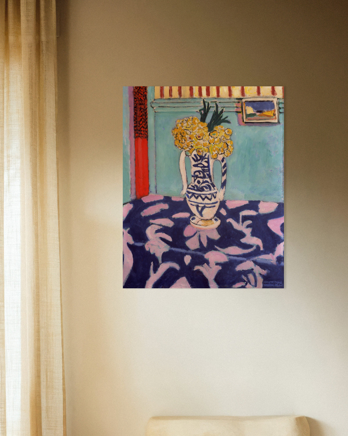 Plakat med Les coucous, tapis bleu et rose (1911) af Henri Matisse
