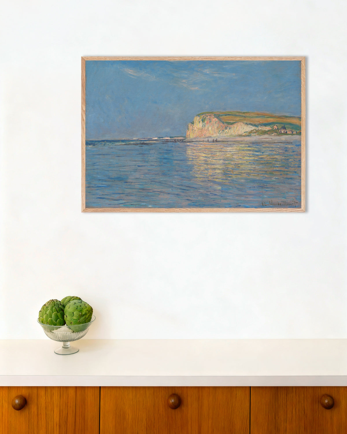 Plakat Lavvande ved Pourville nær Dieppe (1882) af Claude Monet med ramme i naturtræ