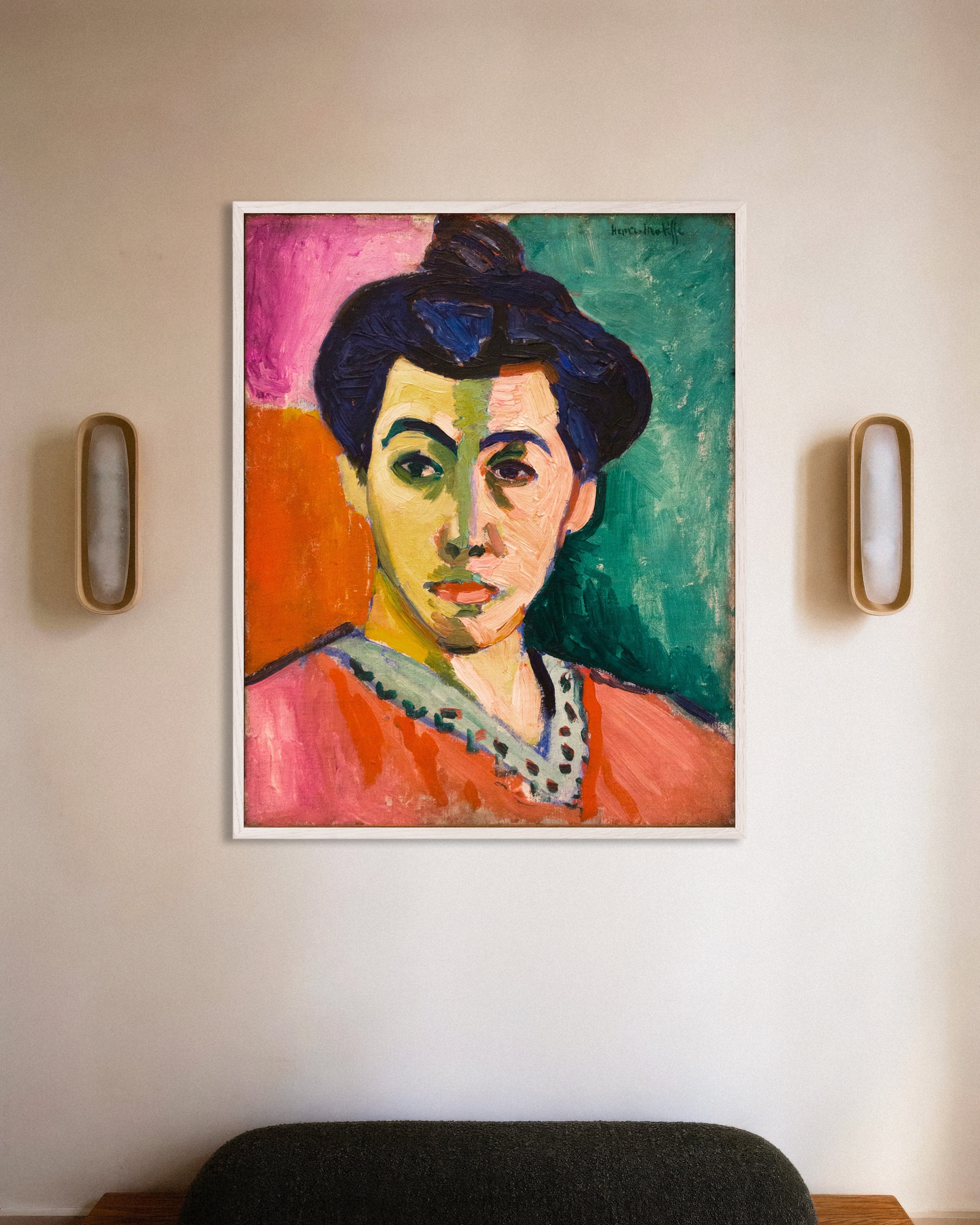 Poster of Madame Matisse (1913) by Henri Matisse, with white wooden frame