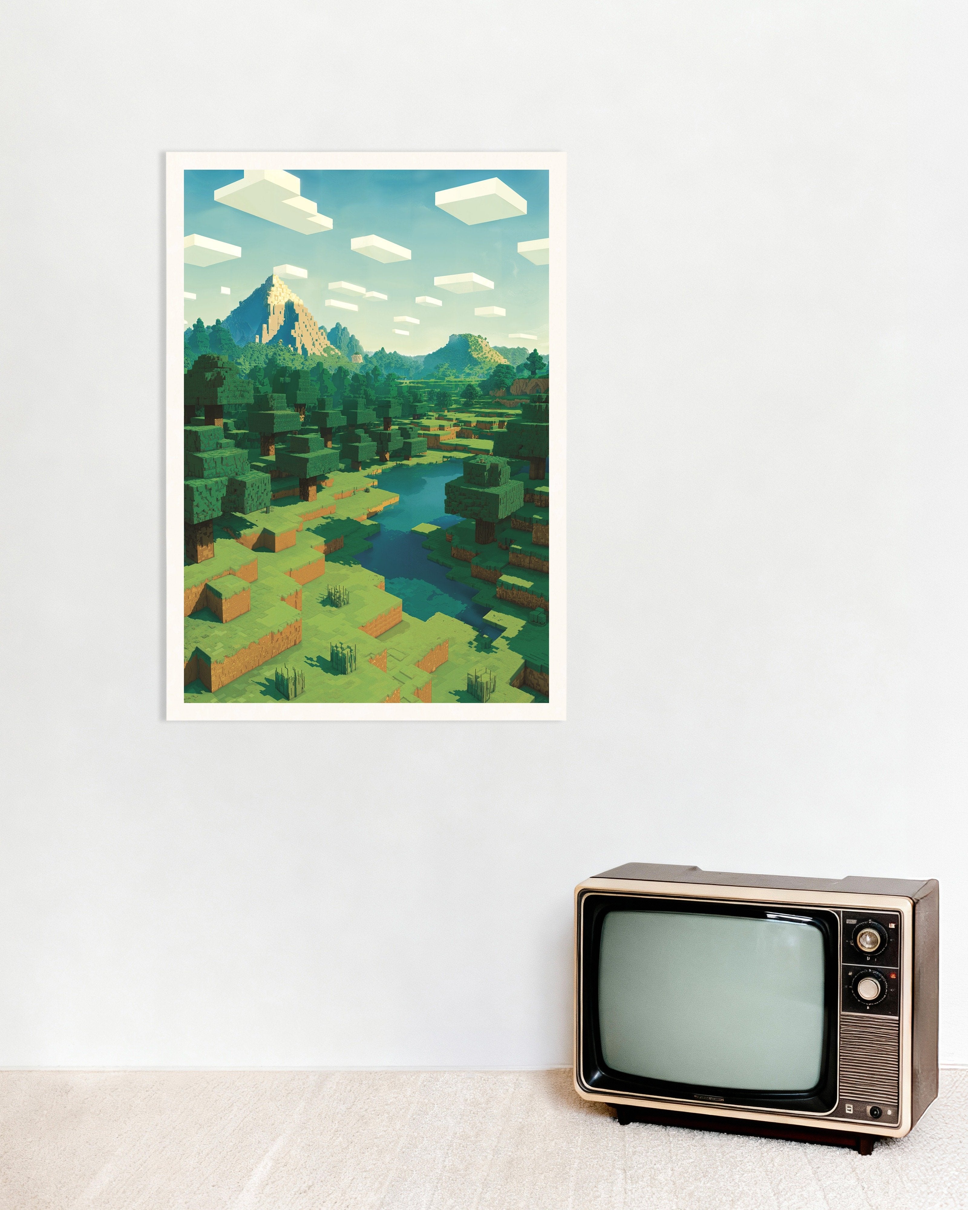 Poster of Minecraft Mountain Landscape – pixel art fan poster
