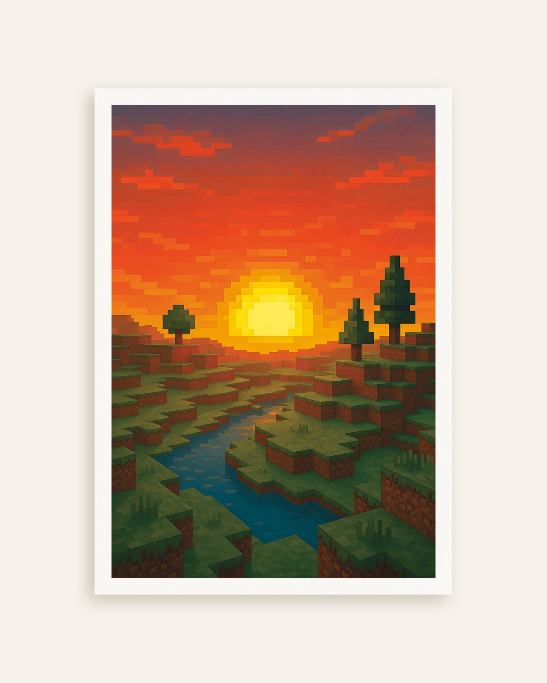 Poster of Minecraft Sunset – pixel art fan poster with river and trees, thumbnail