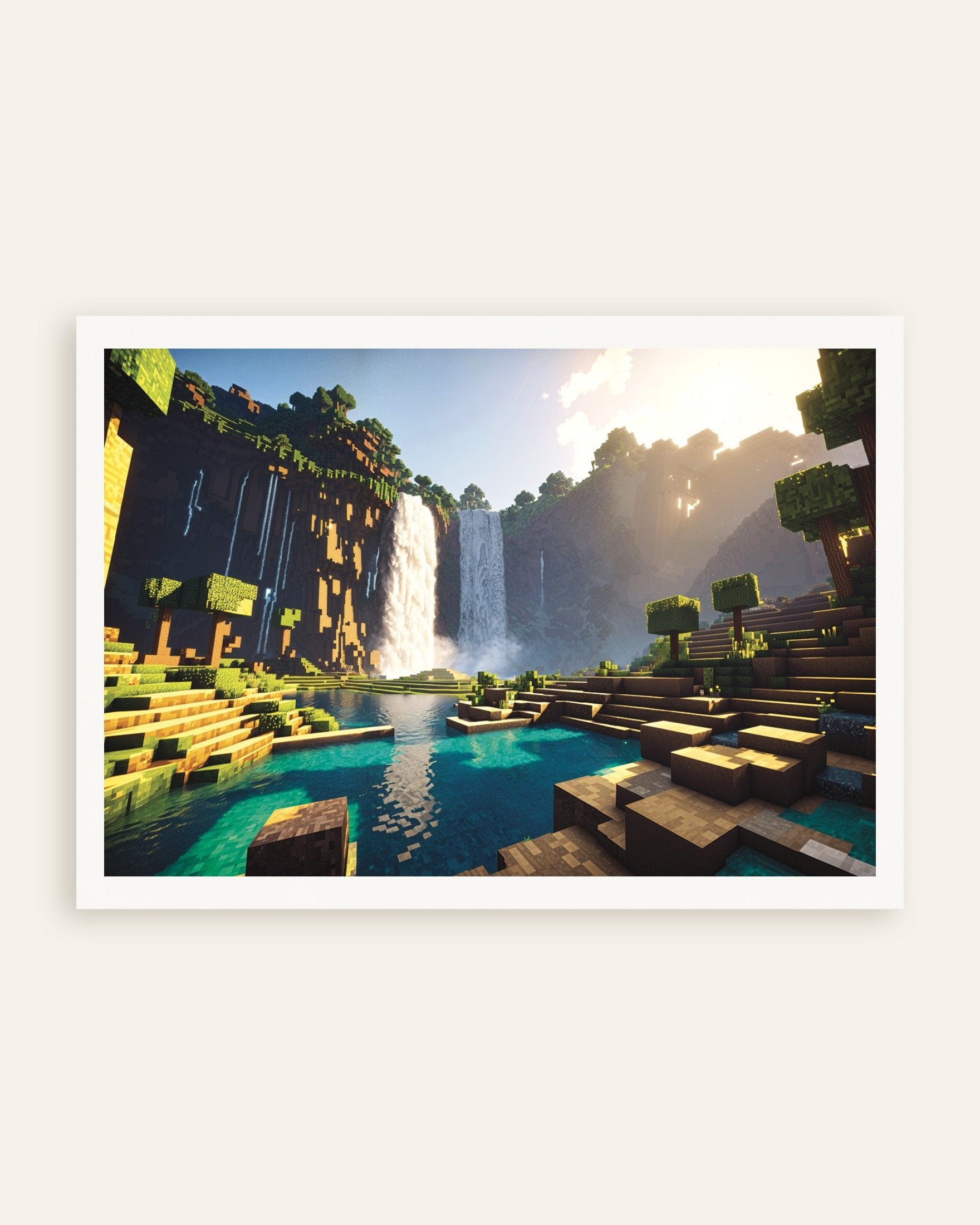 Poster of Minecraft waterfall landscape print, thumbnail