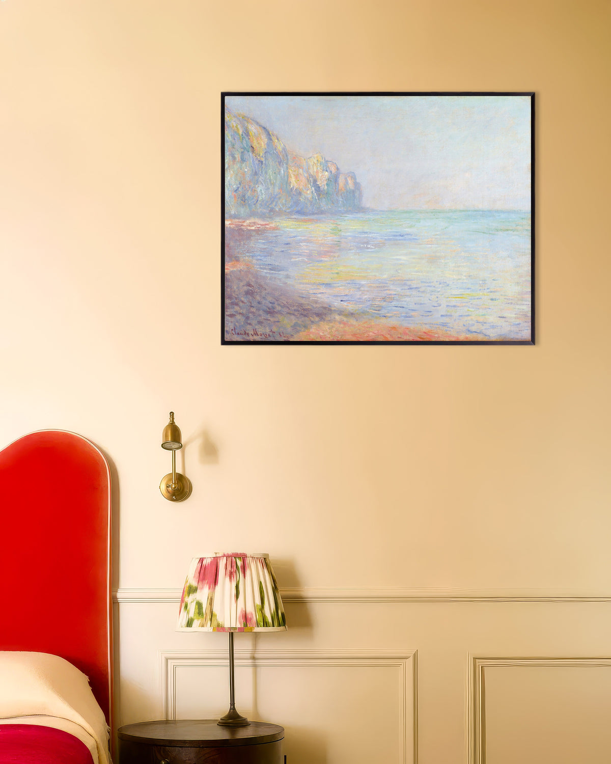 Plakat Diset morgen ved Pourville (1882) af Claude Monet med metalramme