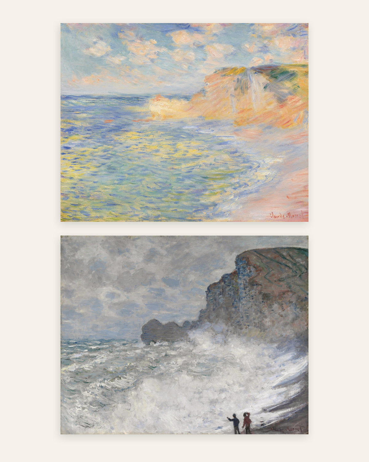 Monet Étretat plakater, sæt med 2: Falaise d’Amont og uvejr, uden ramme
