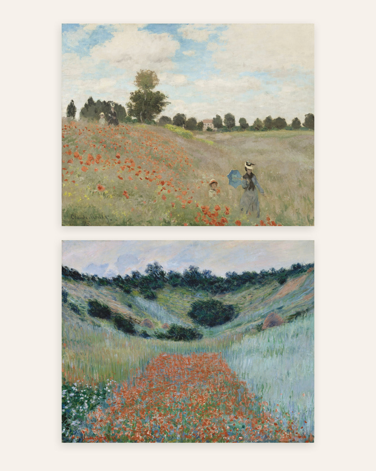 Monet Valmuer plakater, sæt med 2: Argenteuil og Giverny, uden ramme