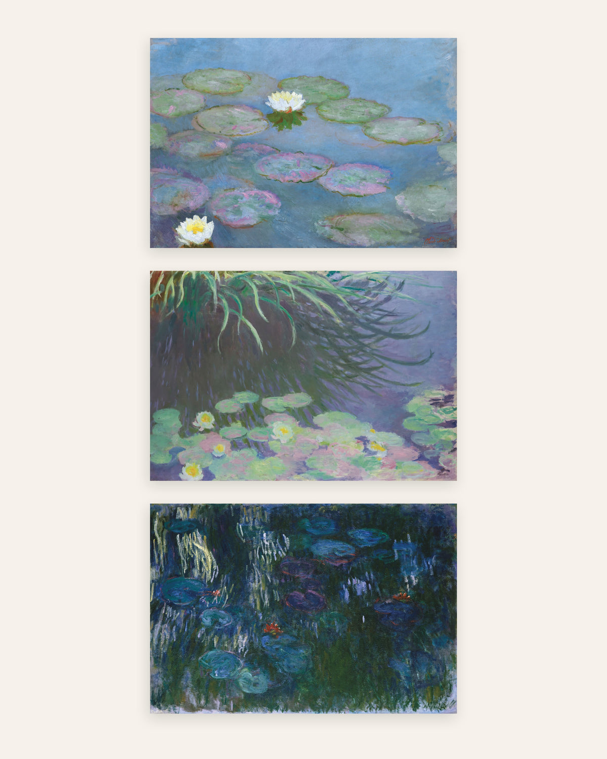 Monet Åkander plakater, sæt med 3: tidlige og sene panoramaer, uden ramme