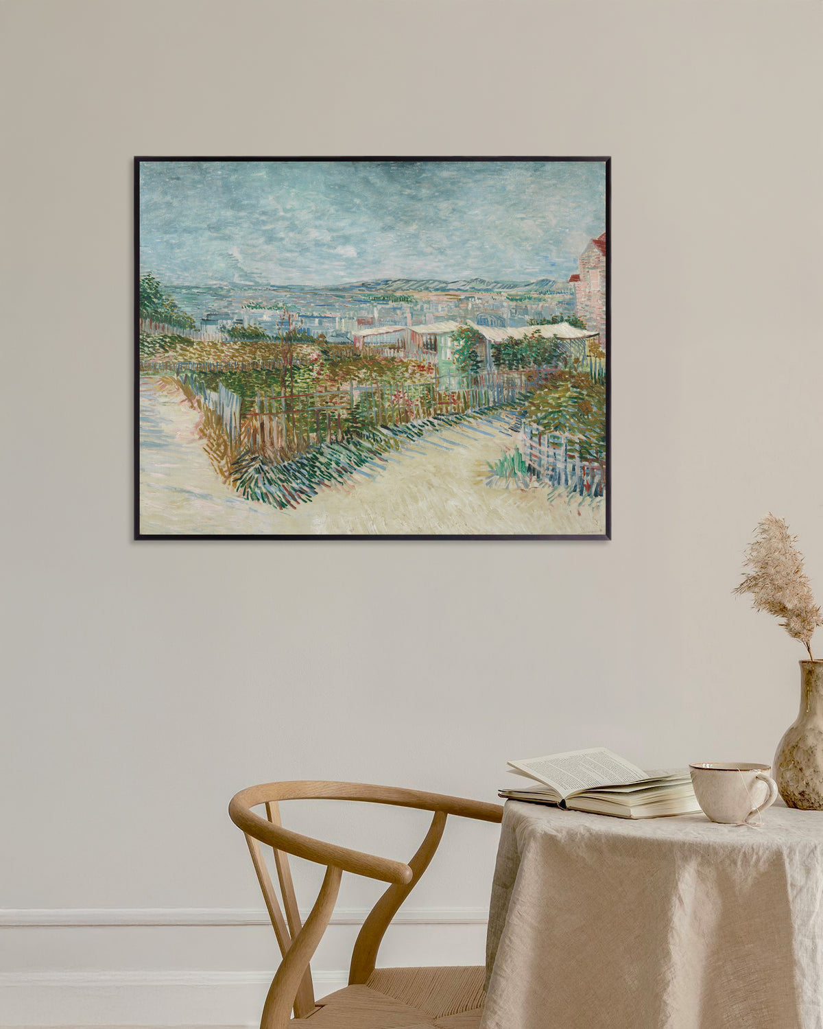 Poster af Montmartre, bag Moulin de la Galette (1887) af Vincent van Gogh, med metalramme