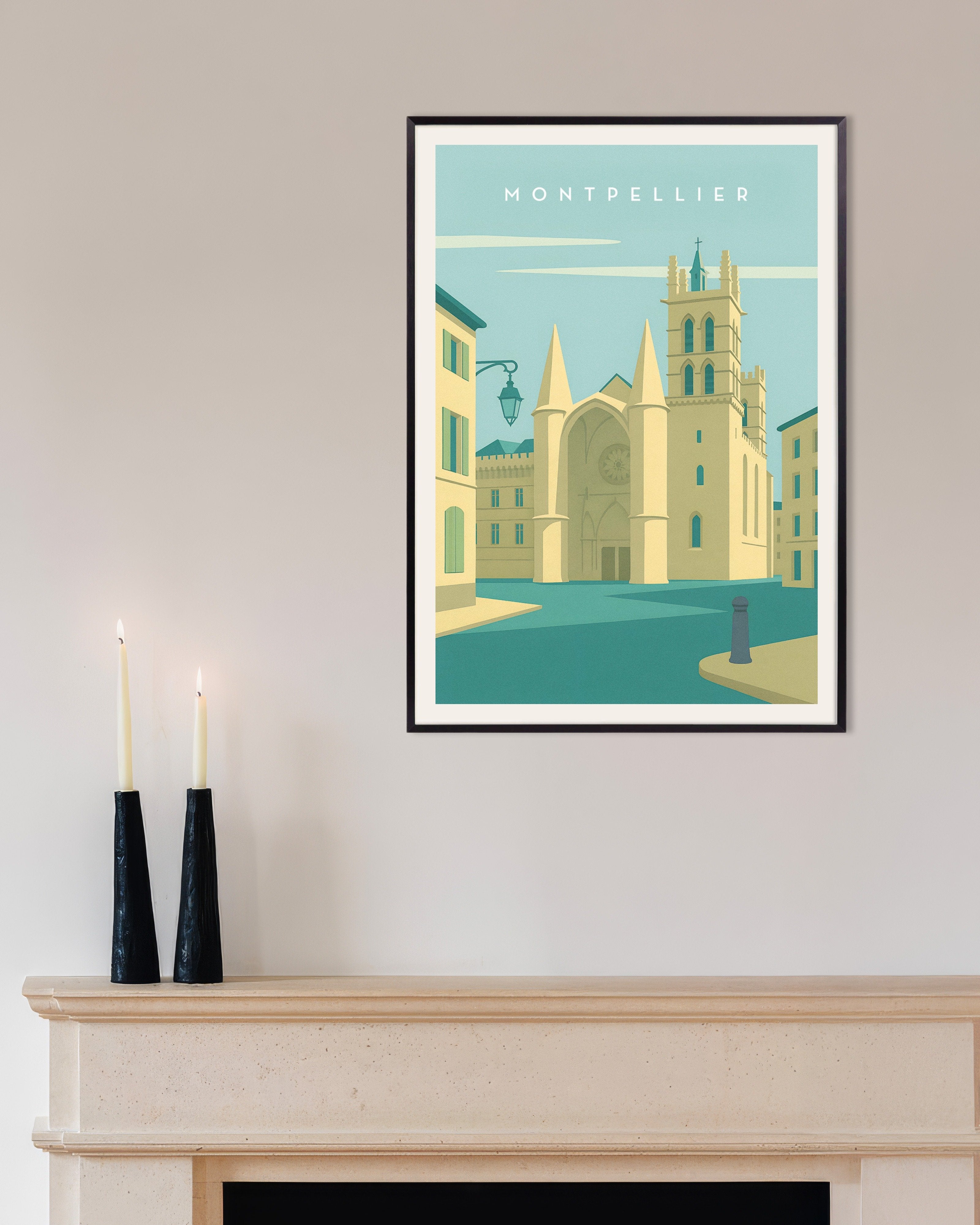 Poster of Montpellier Cathedral Wall Art Print, with metal frame