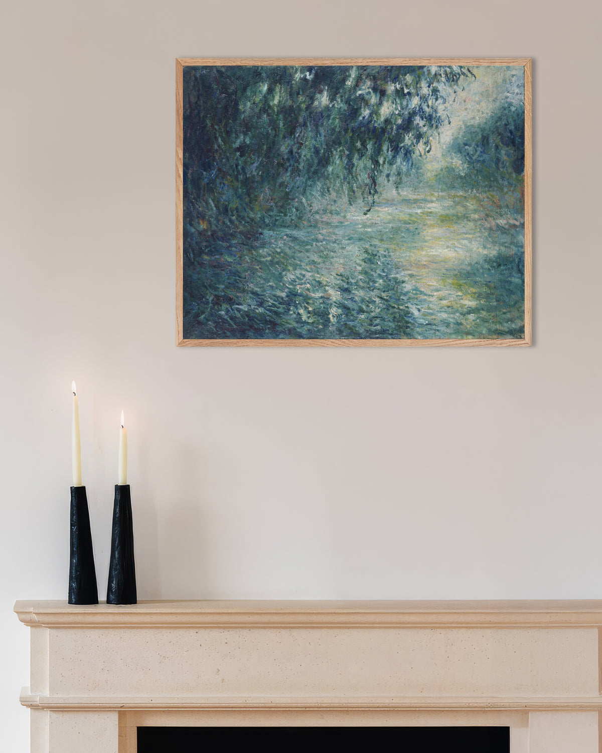 Plakat Morgen på Seinen (1898) af Claude Monet med ramme i naturtræ