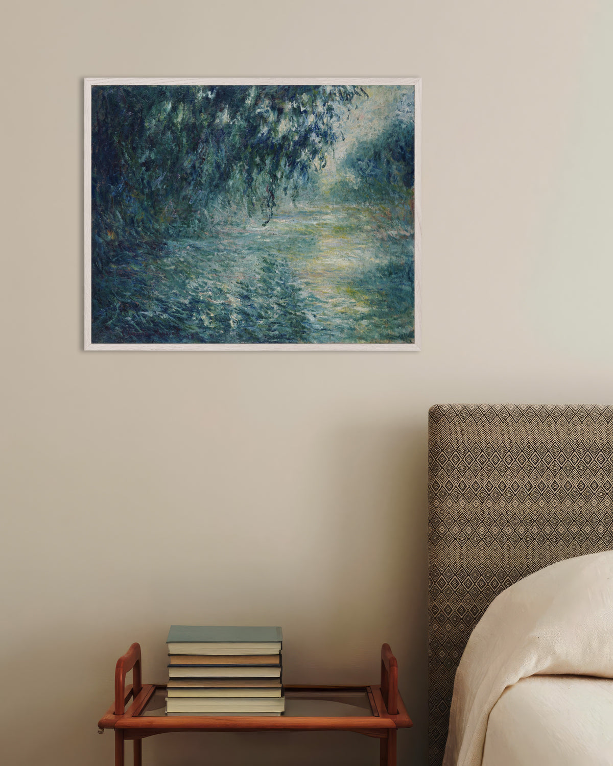Plakat Morgen på Seinen (1898) af Claude Monet med hvid træramme