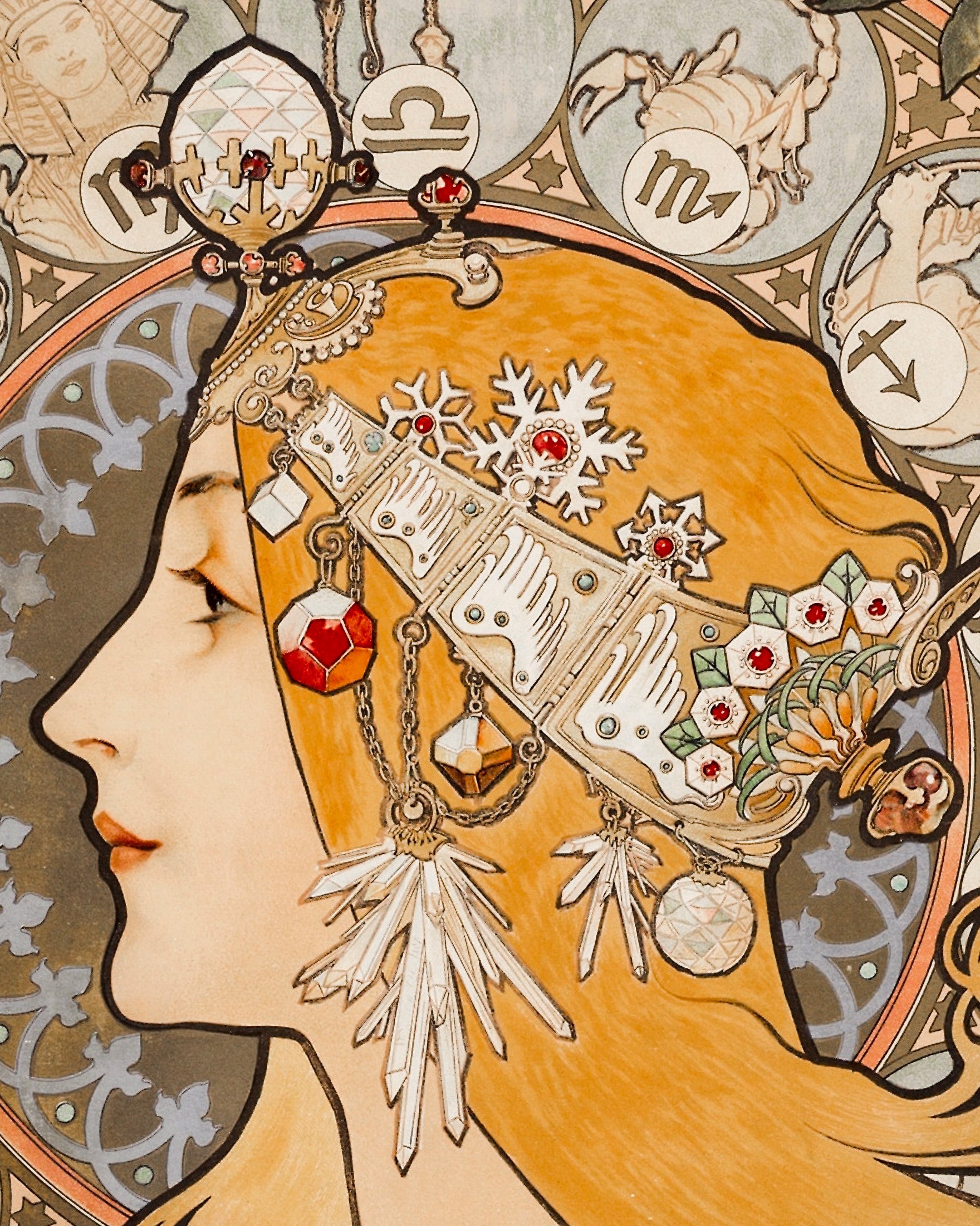 Alfons Mucha, Zodiaque eller La Plume (ca. 1896–1897) - Tryk