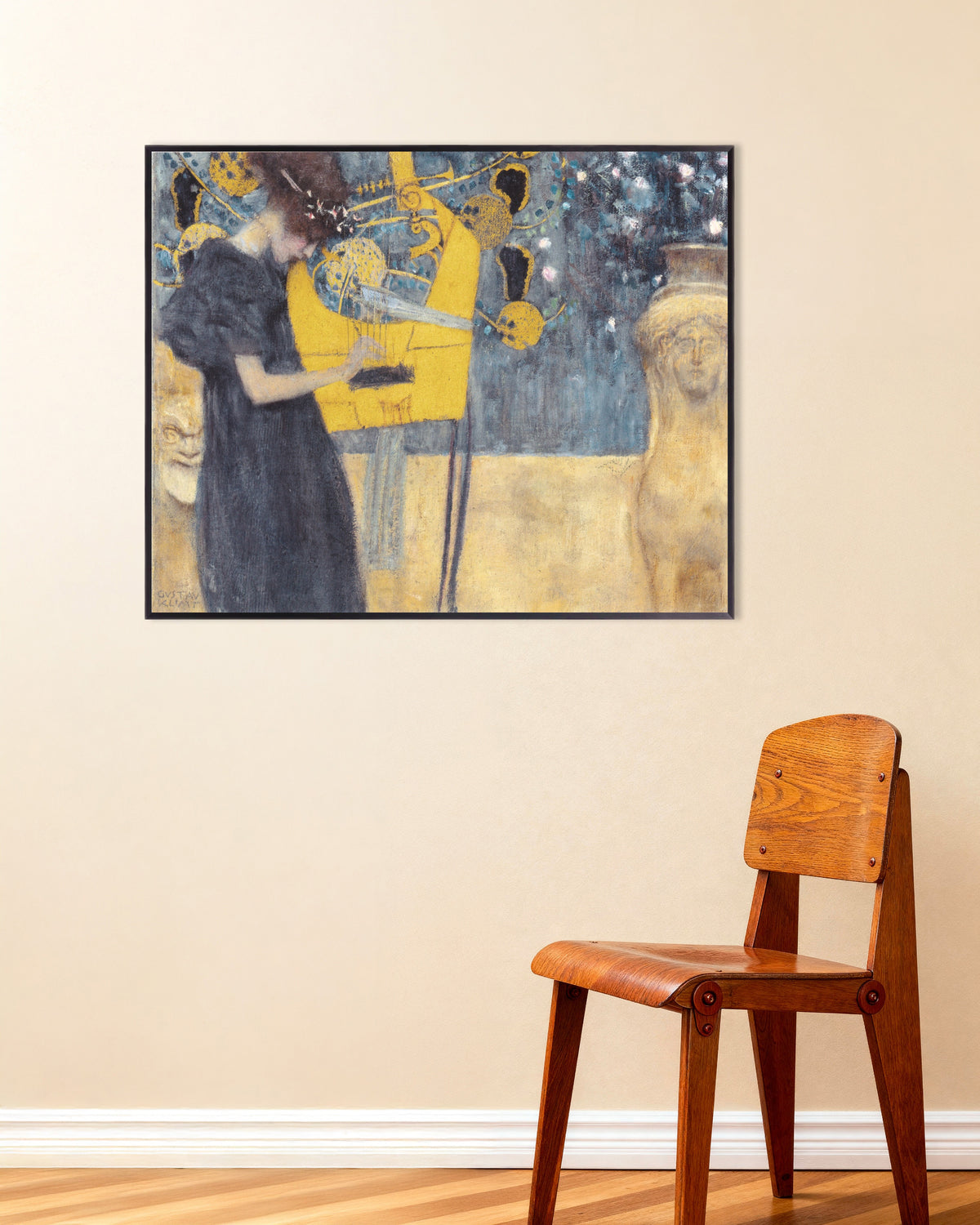 Plakat Musikken I (1895) af Gustav Klimt med metalramme