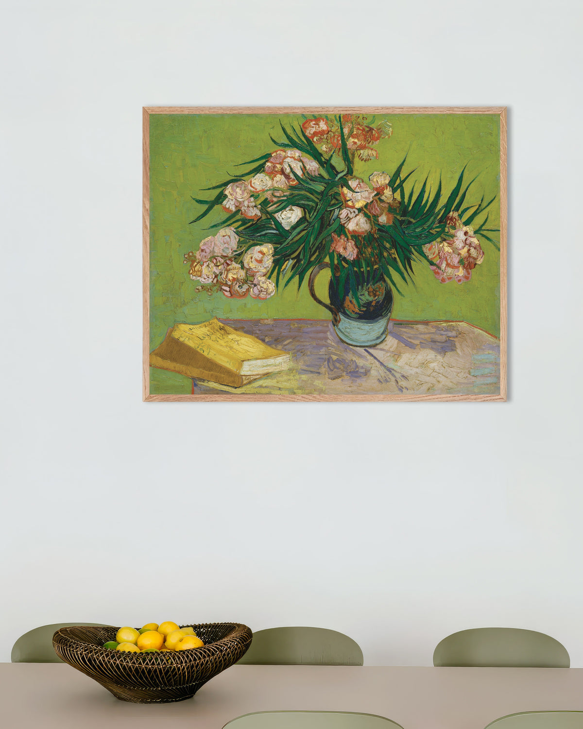 Poster af Oleandere (1888) af Vincent van Gogh, med naturfarvet træramme