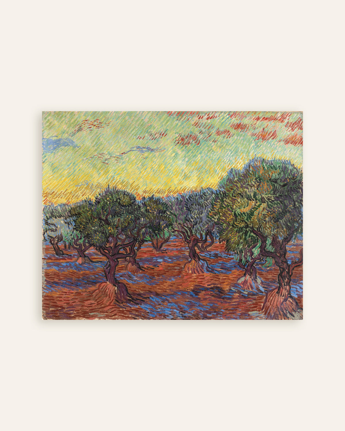 Poster med Oliventræer med orange himmel (1889) af Vincent van Gogh, miniature