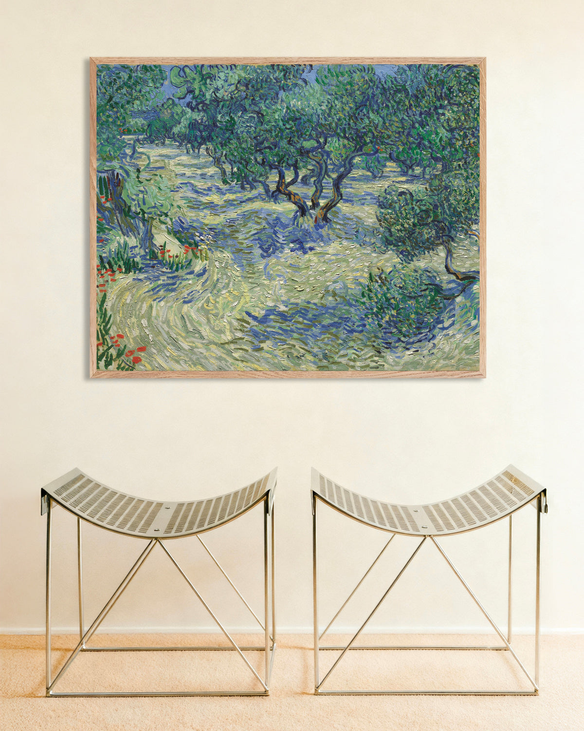 Poster med Olivenlund (1889) af Vincent van Gogh med ramme af naturtræ