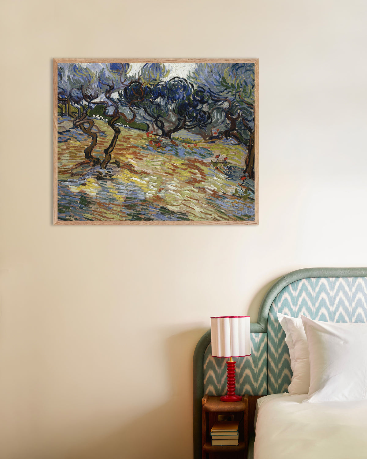 Poster med Oliventræer (1889) af Vincent van Gogh med ramme i naturtræ