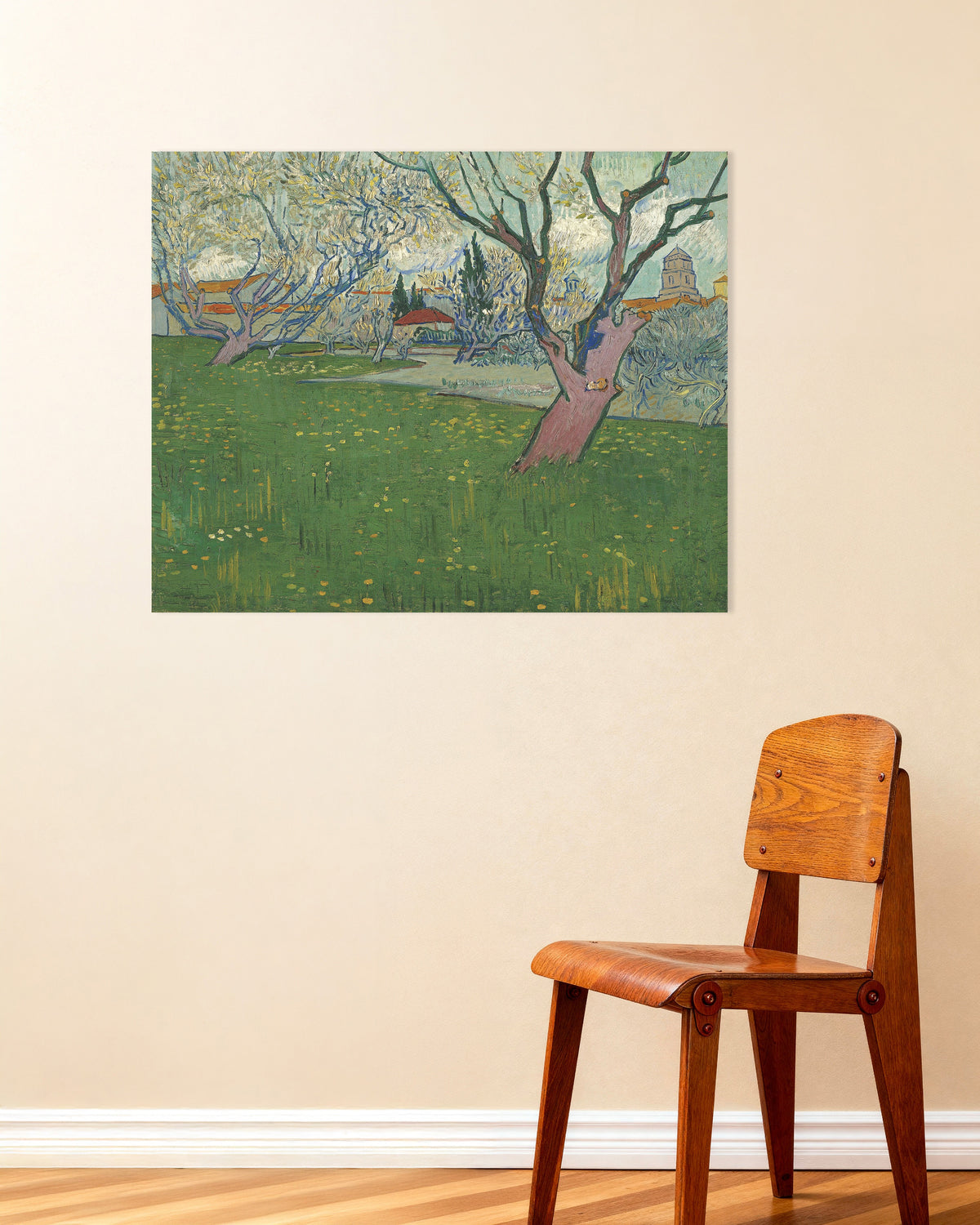 Poster med Frugthave i blomst med udsigt over Arles (1889) af Vincent van Gogh