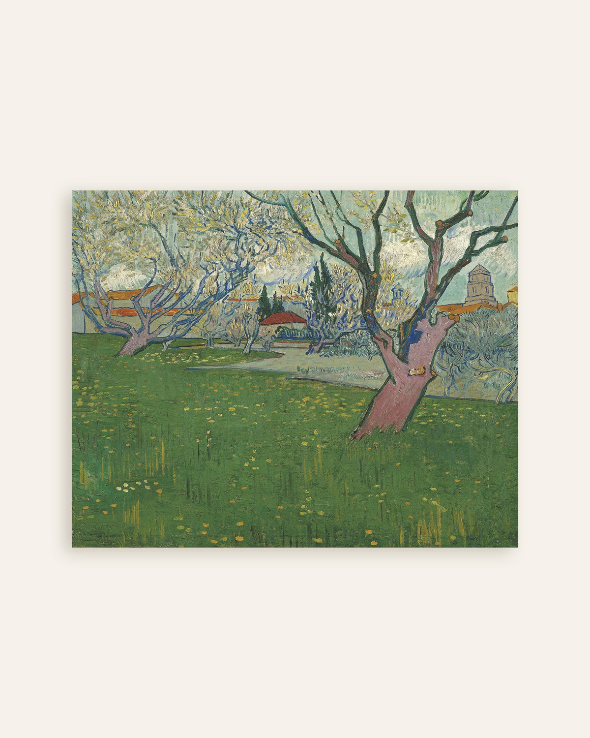 Poster med Frugthave i blomst med udsigt over Arles (1889) af Vincent van Gogh, miniature