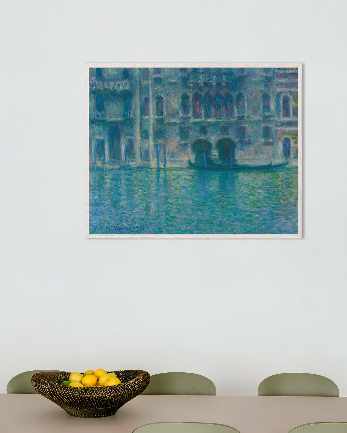 Plakat Palazzo da Mula, Venedig (1908) af Claude Monet med hvid træramme