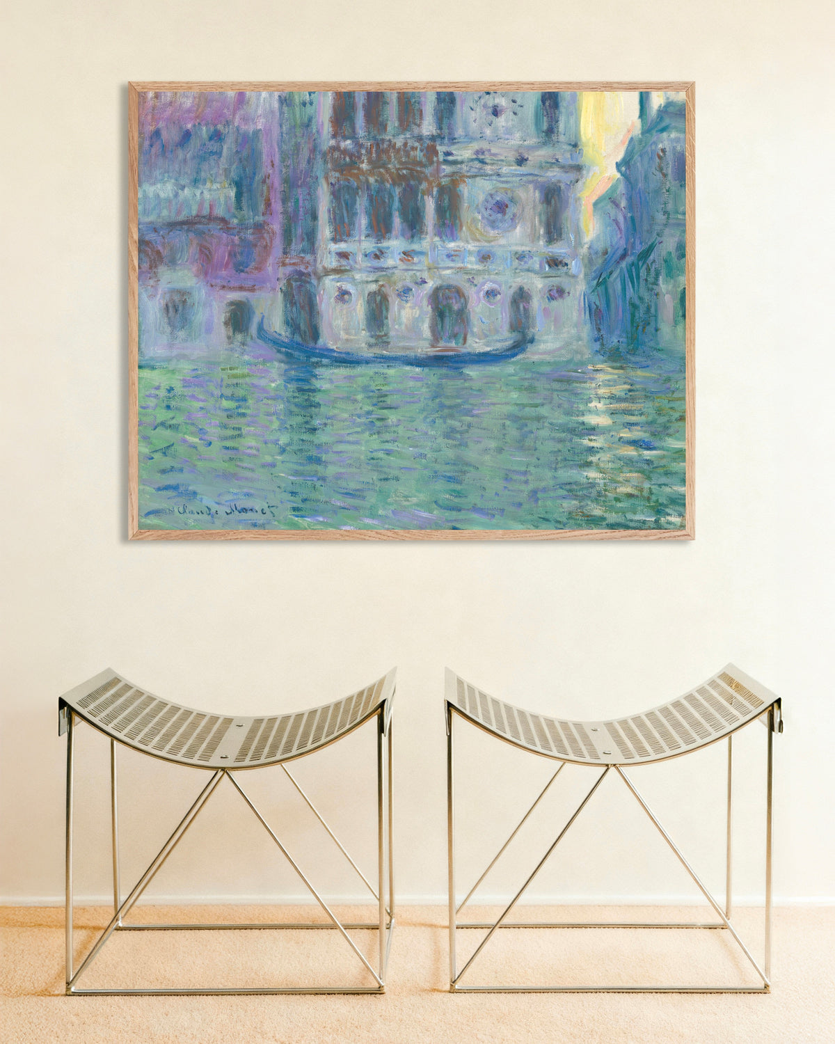 Plakat Palazzo Dario (1908) af Claude Monet med ramme i naturtræ
