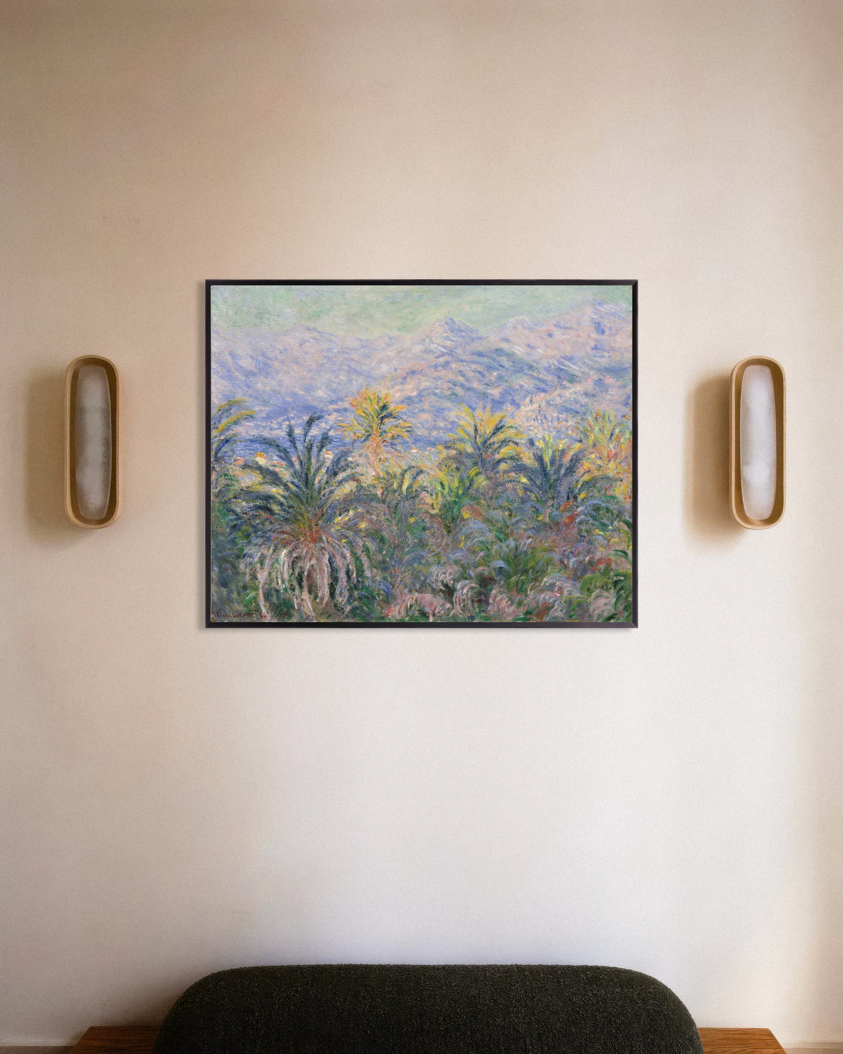 Plakat Palmer i Bordighera (1884) af Claude Monet med metalramme