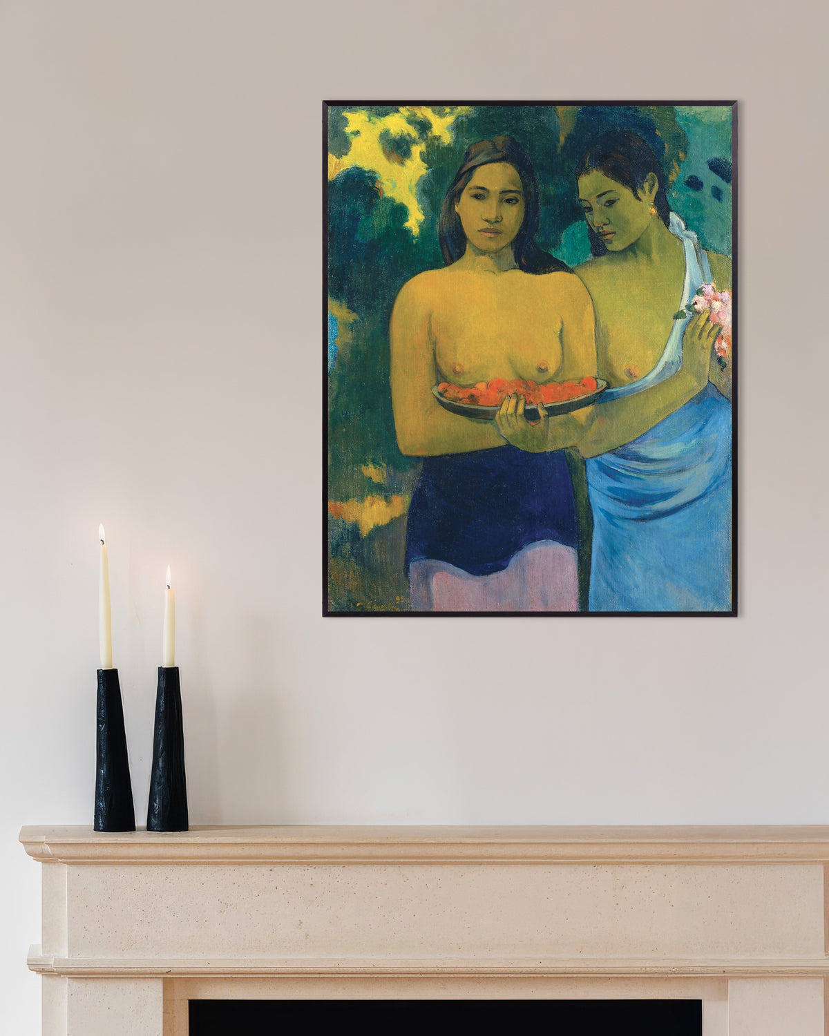 Poster med Paul Gauguin, To tahitianske kvinder, med metalramme
