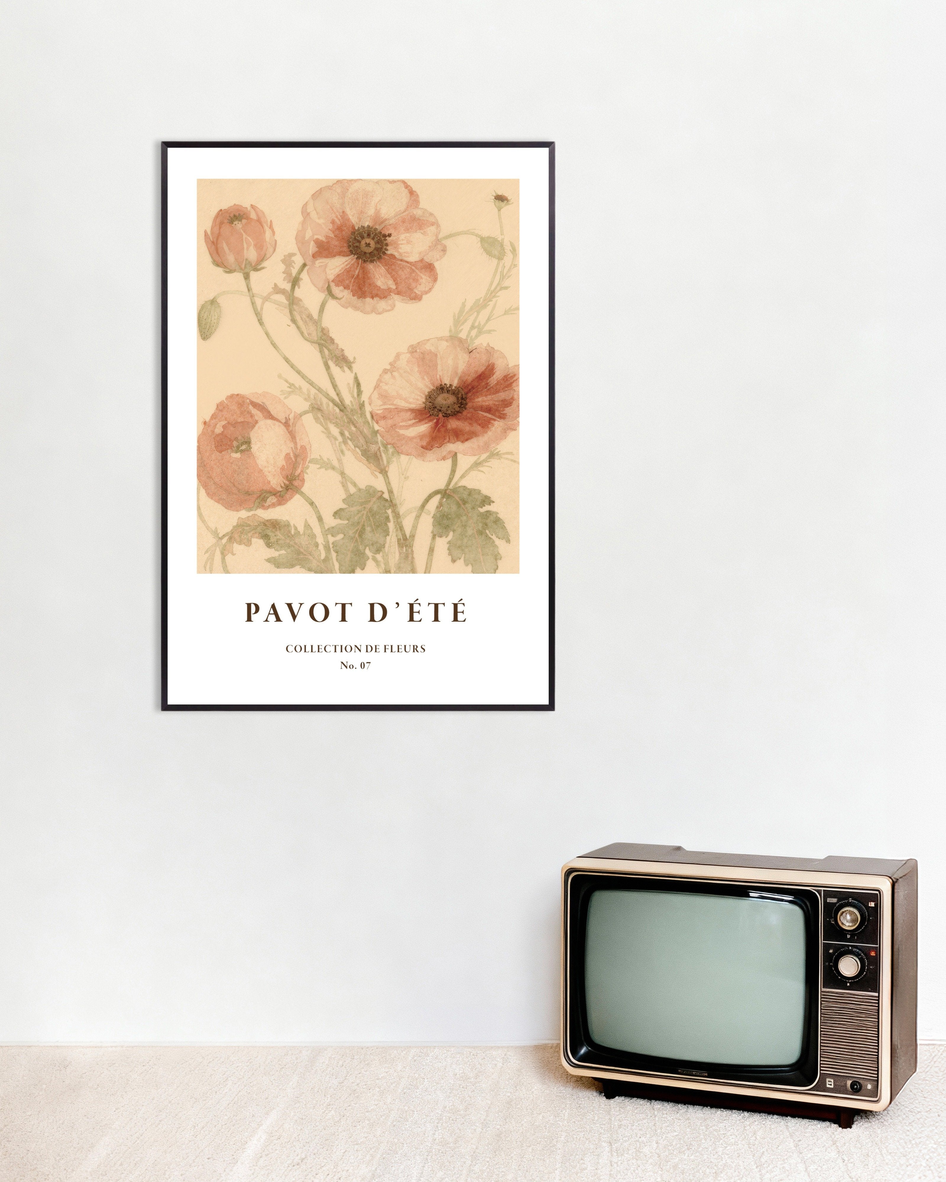 Poster of "Pavot d’Été" Botanical Poster, Summer Poppies No. 07, with metal frame