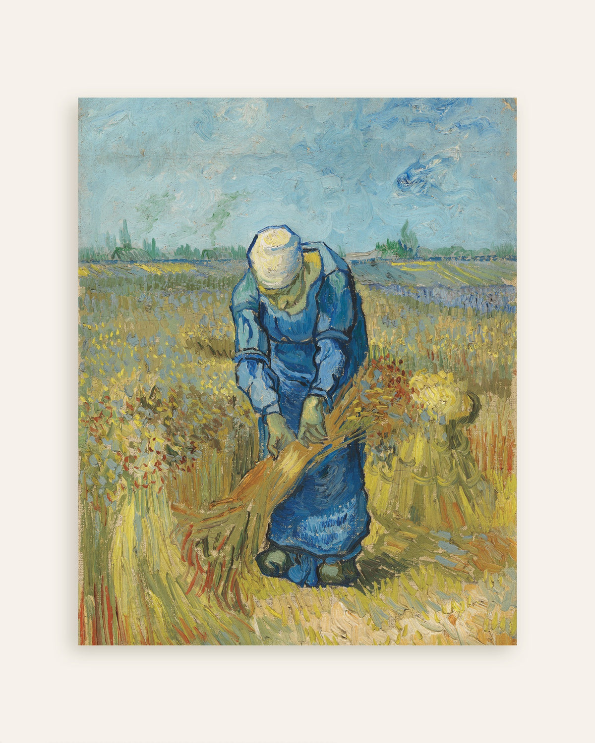 Poster af Bondekvinde, der binder neg, efter Millet (1889) af Vincent van Gogh, miniature