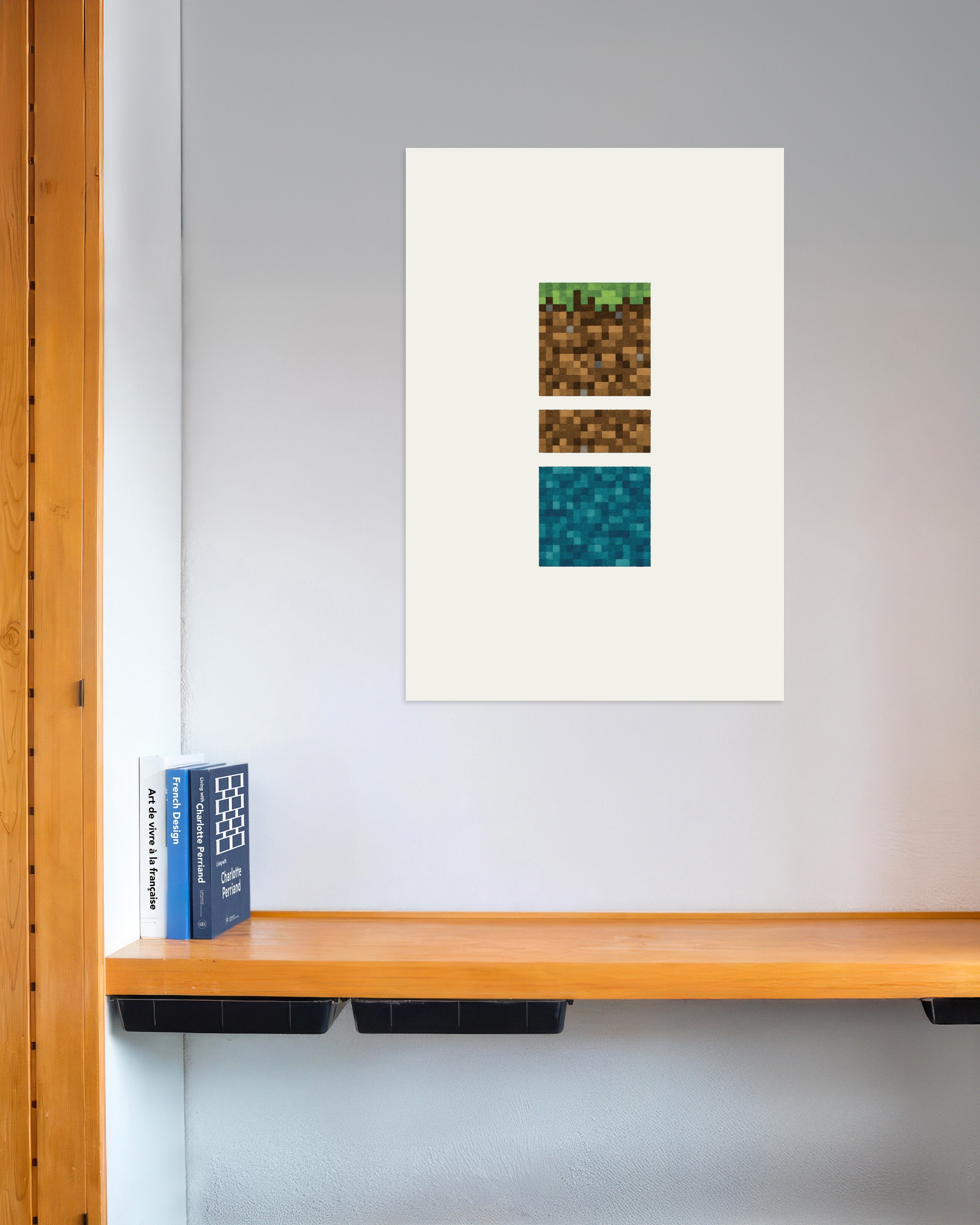 Poster of Pixel Blocks Trio – Grass, Dirt and Water Poster