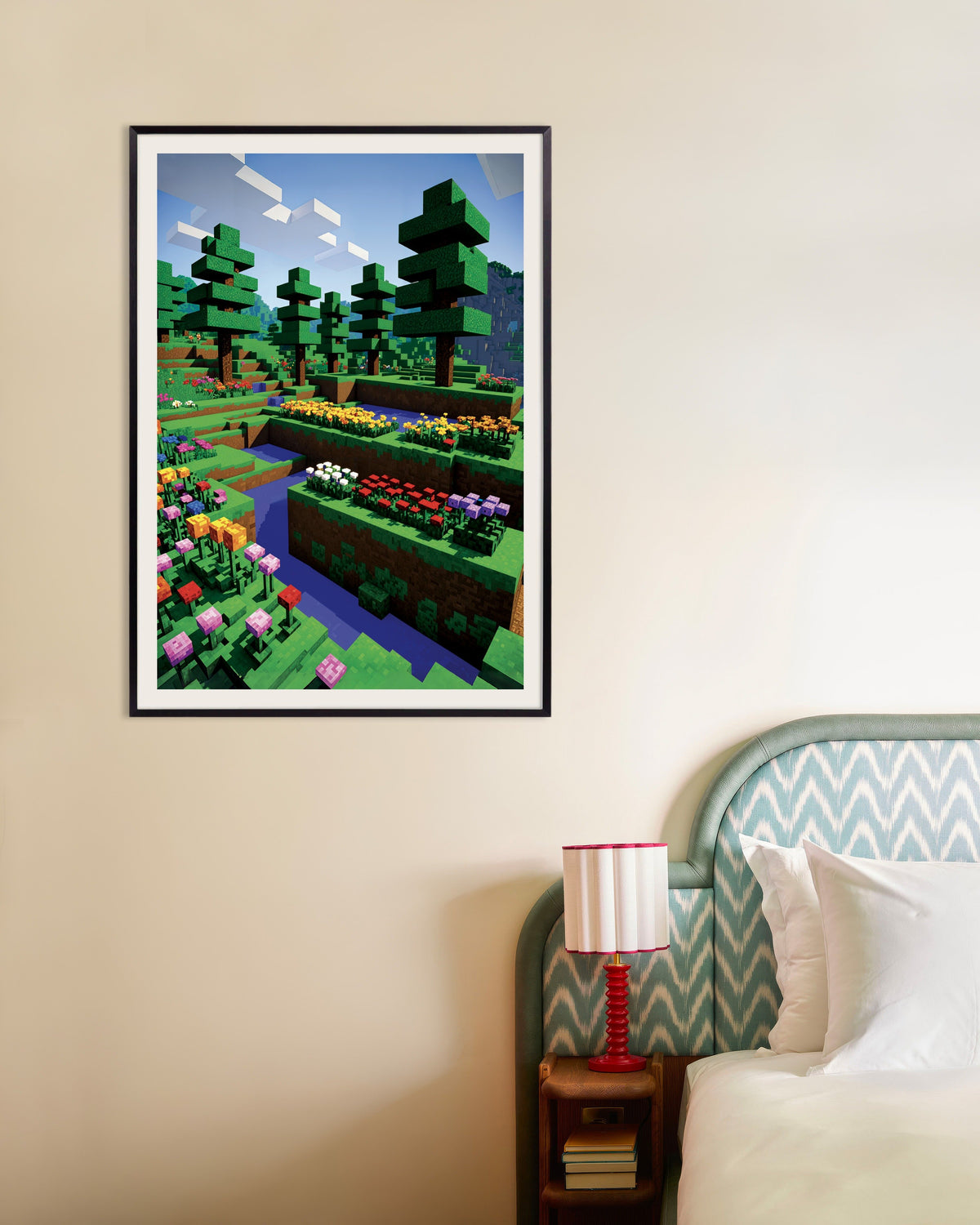 Poster af Pixelblomster, botanisk poster, med metalramme
