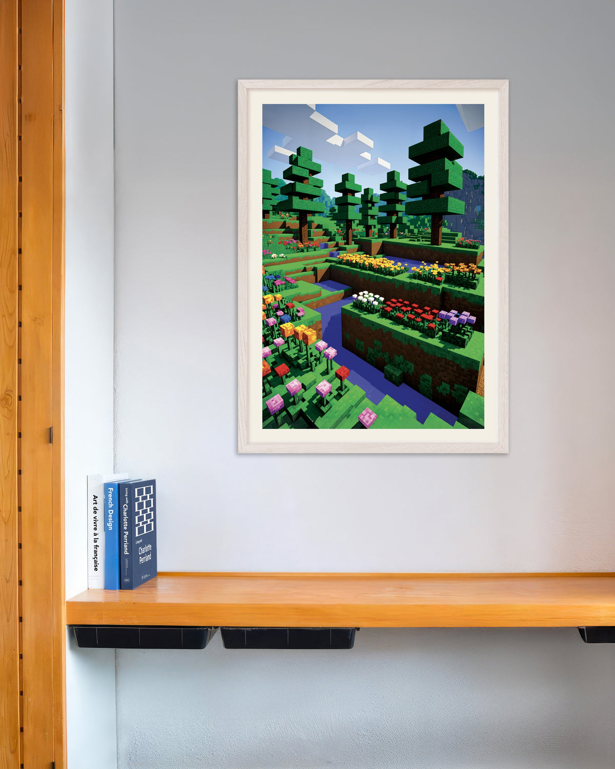 Poster af Pixelblomster, botanisk poster, med hvid træramme