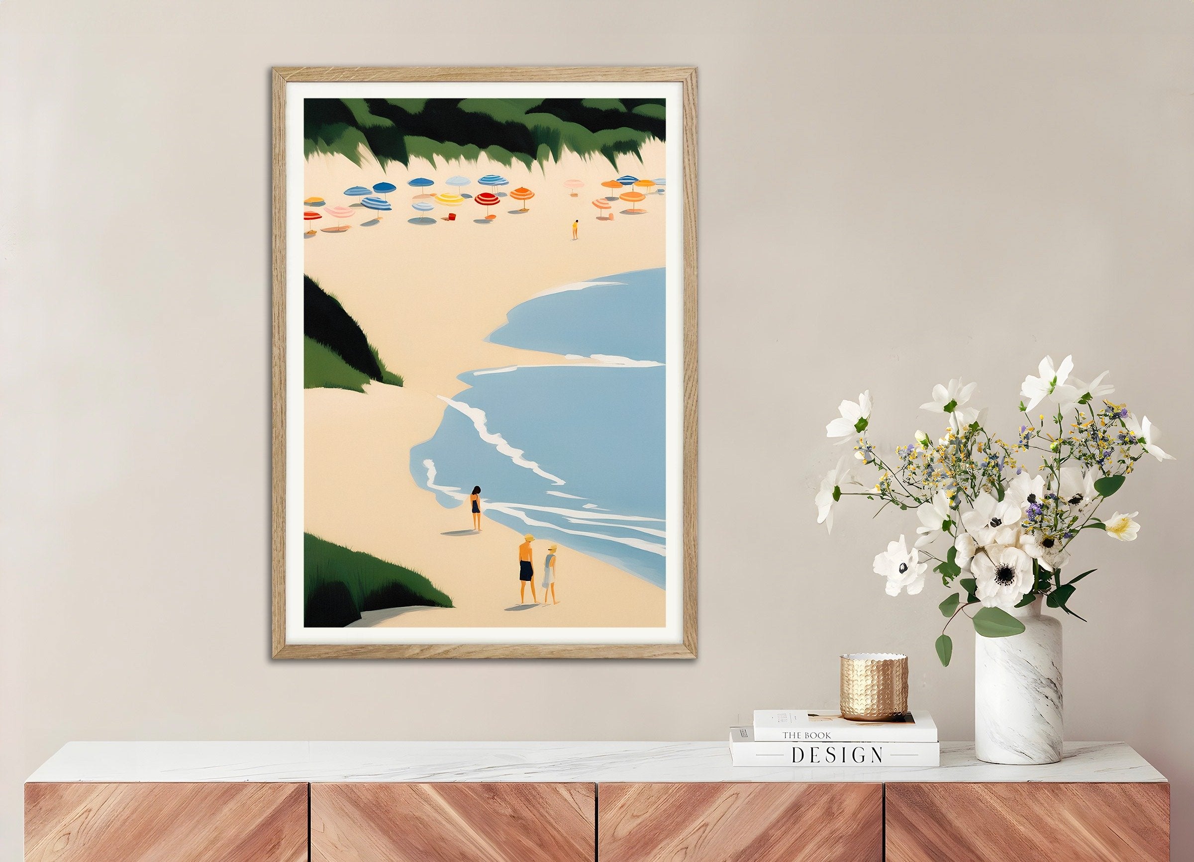 Poster of Pleasures and Days - Summer Beach Paradise Art Print, with natural wooden frame