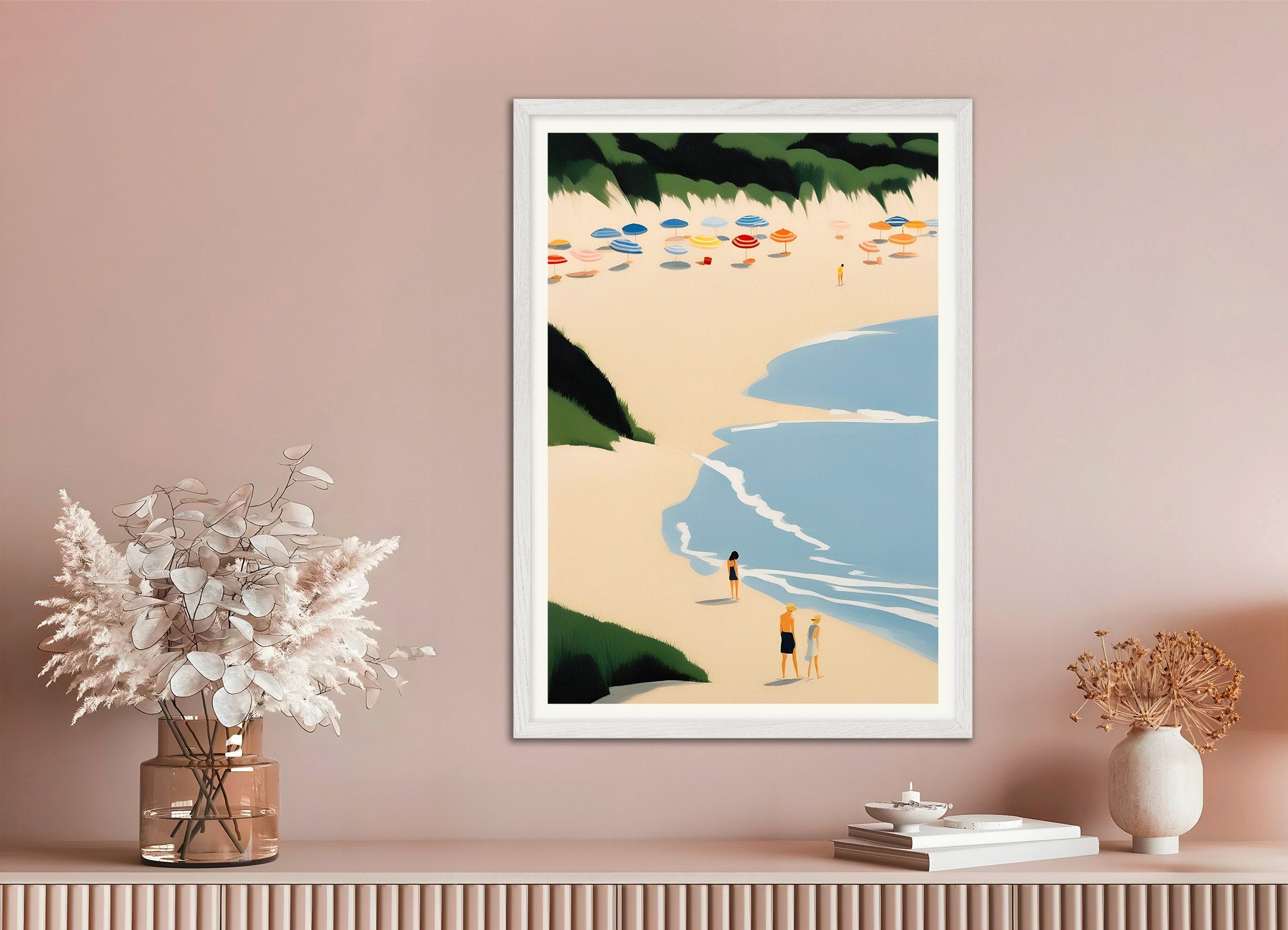 Poster of Pleasures and Days - Summer Beach Paradise Art Print, with white wooden frame