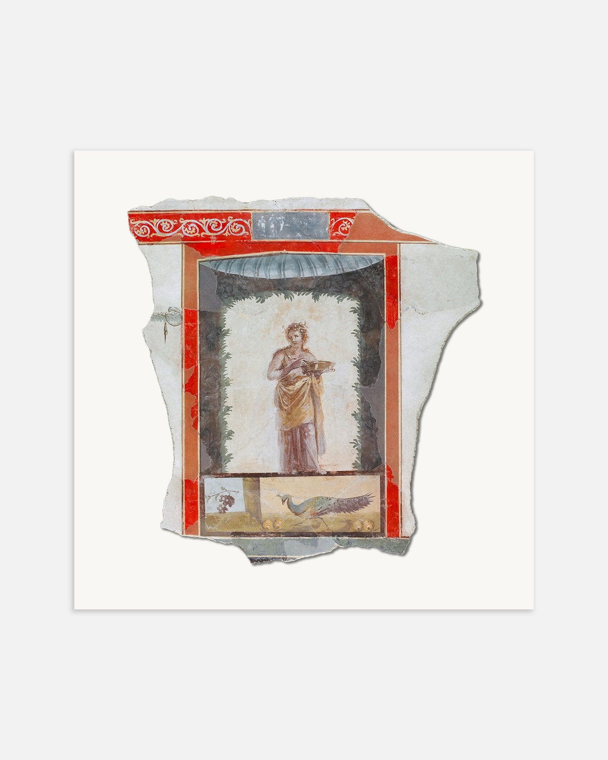 Plakat med freskofragmentet med mænade og påfugl fra Pompeji