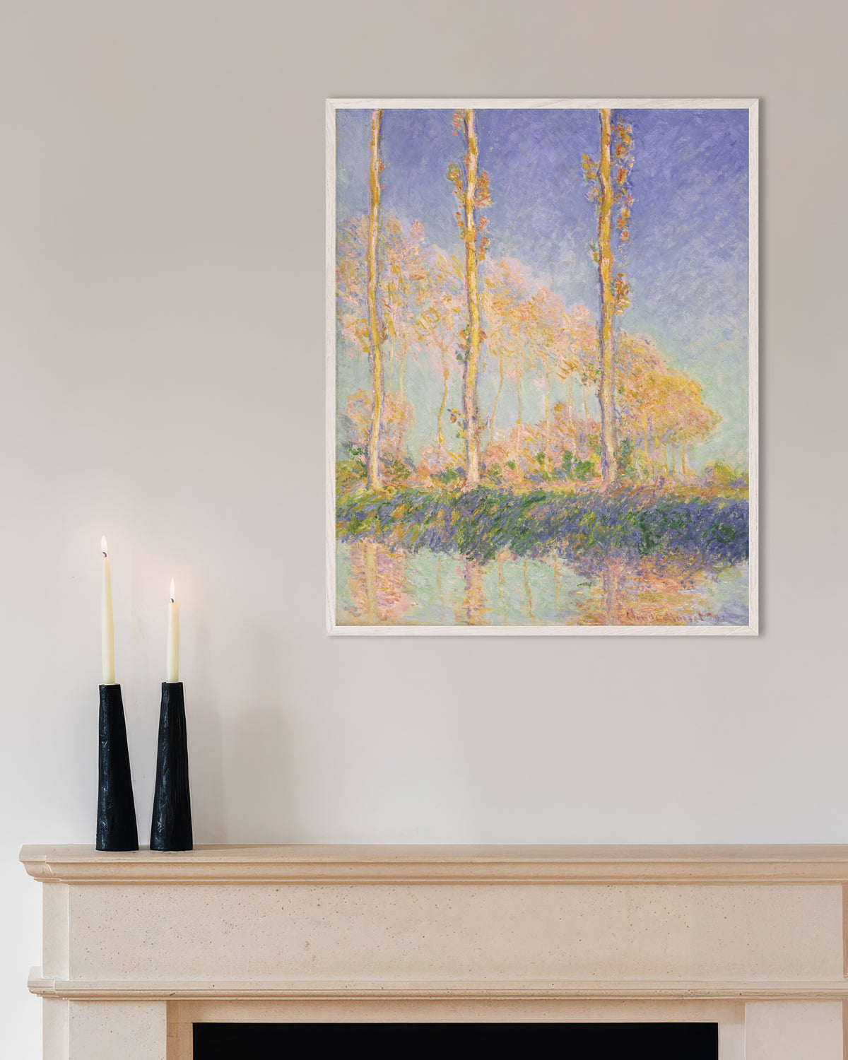 Plakat Popler (1891) af Claude Monet med hvid træramme