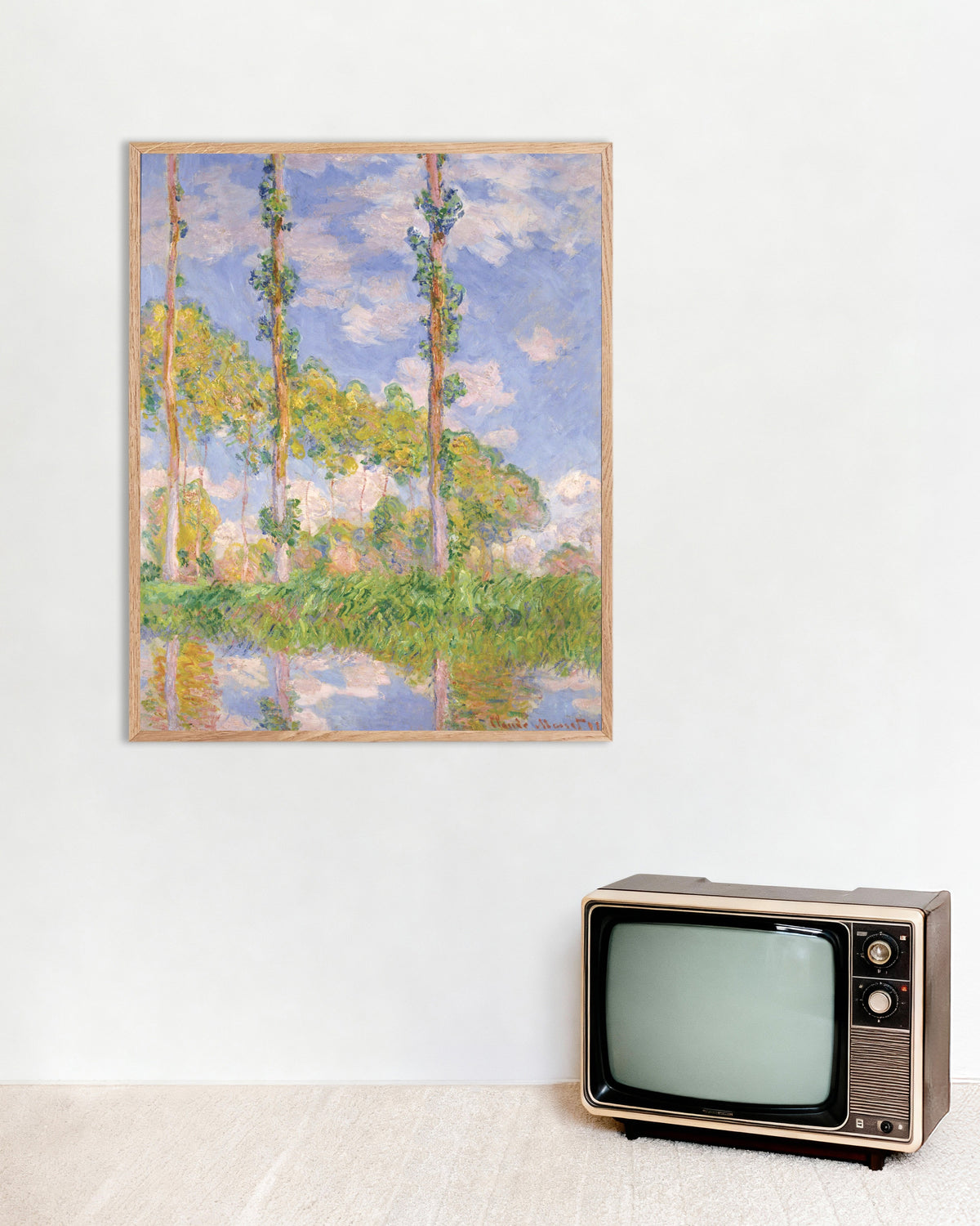 Plakat Popler i solen (1891) af Claude Monet med ramme i naturtræ