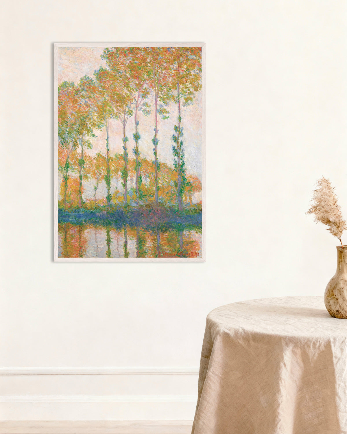 Plakat Popler ved Eptes bred, efterår (1891) af Claude Monet med hvid træramme