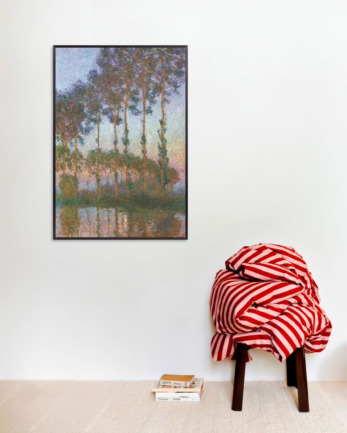 Plakat Popler ved Eptes bred, tusmørke (1891) af Claude Monet med metalramme