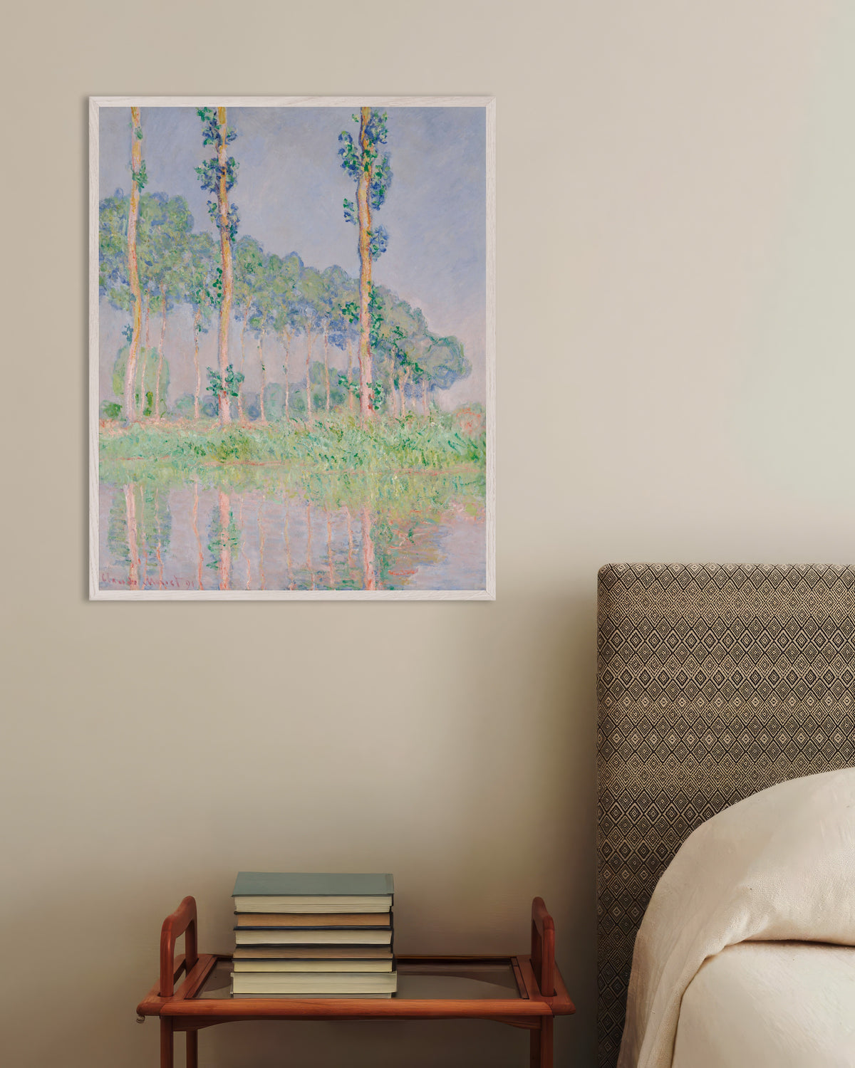 Plakat Popler, rosa virkning (1891) af Claude Monet med hvid træramme